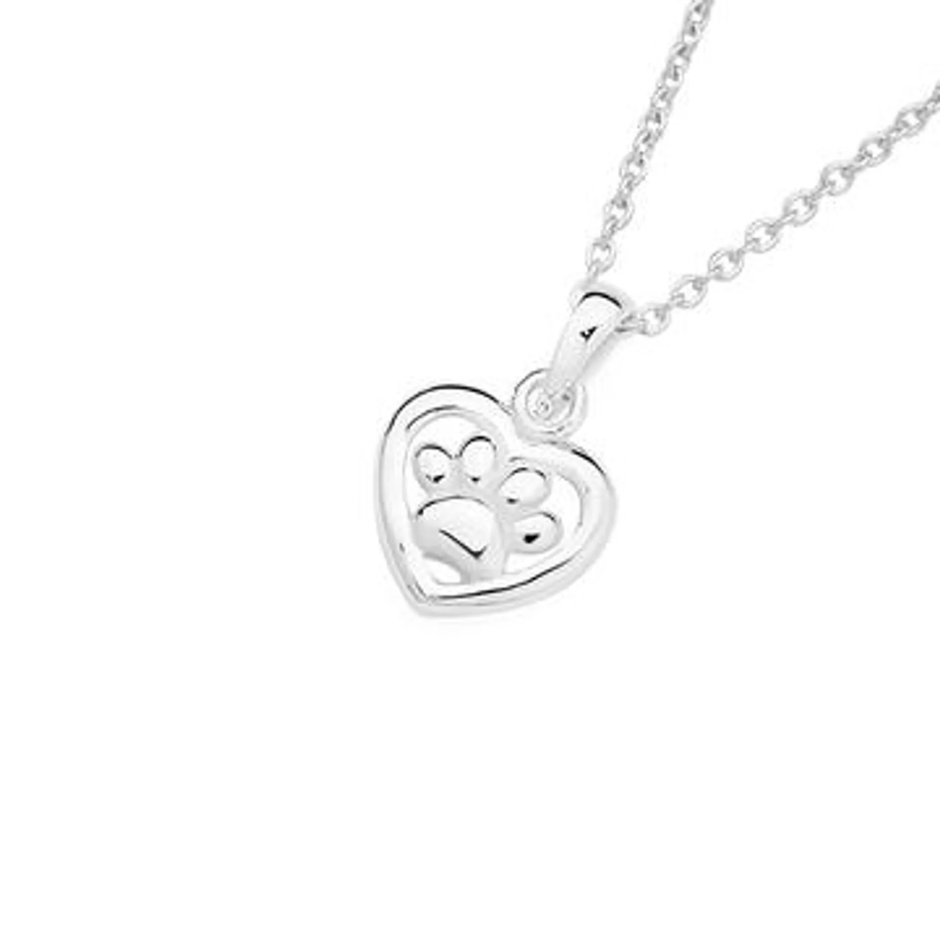 Silver Paw Print In Heart Pendant