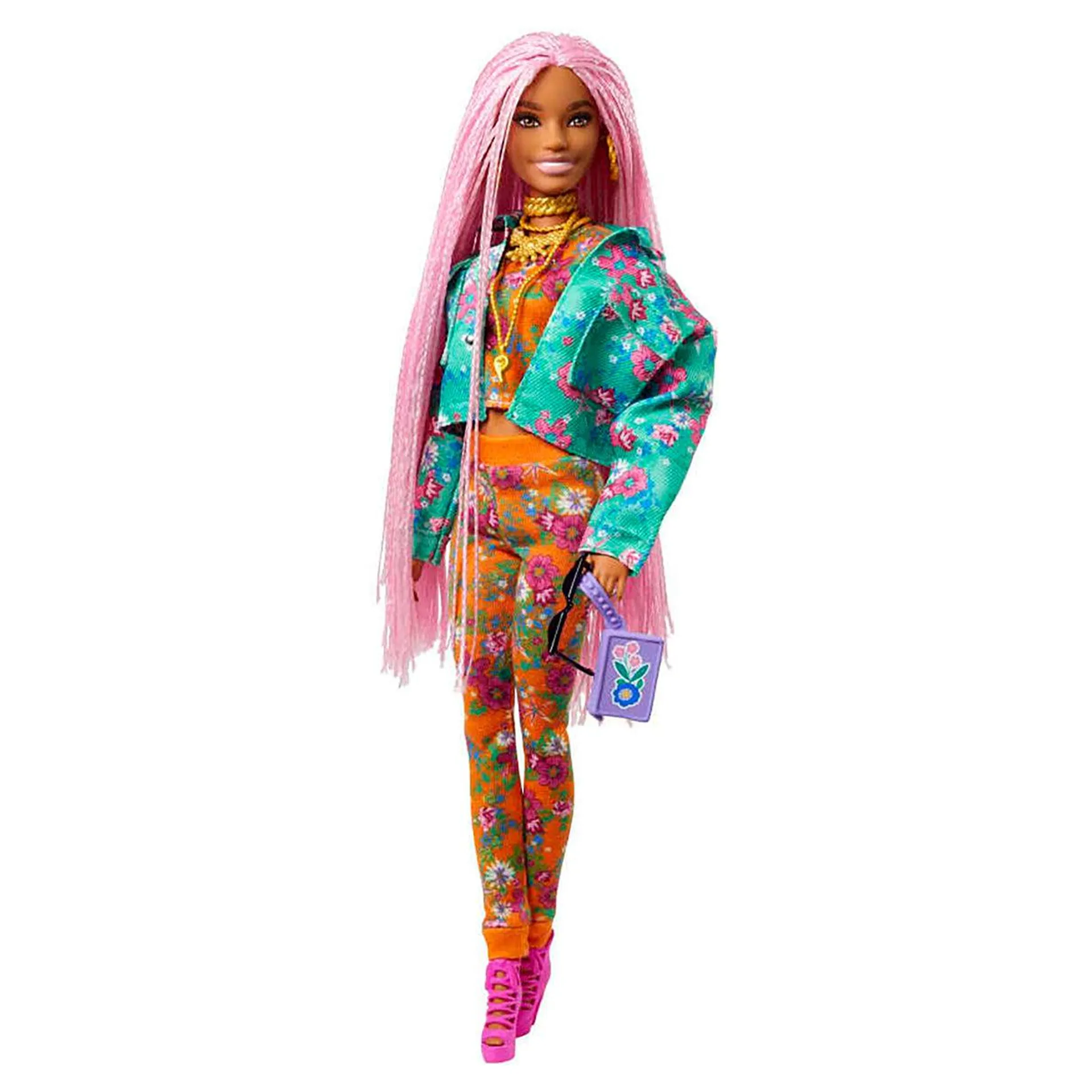 Barbie Extra Doll in Floral Jogger Set with Pet DJ Mouse