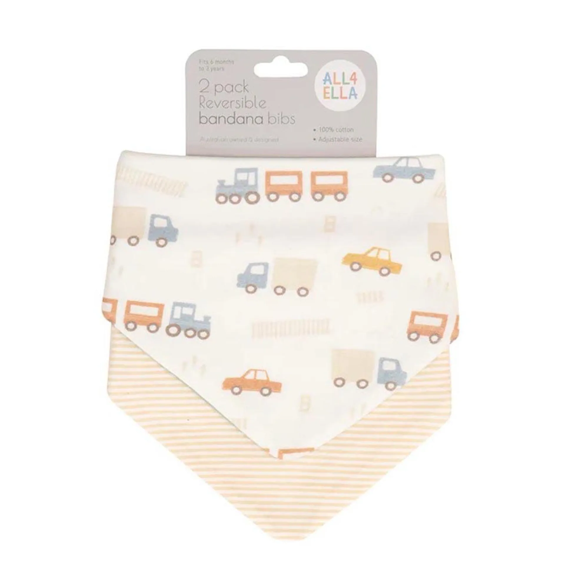 All4Ella Bandana Bibs 2Pk Trucks