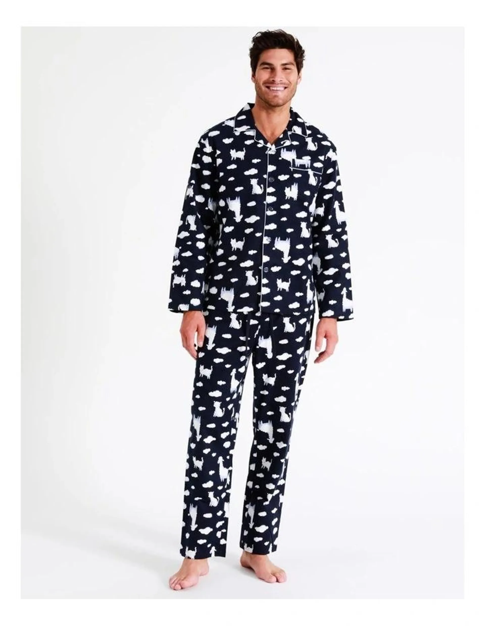 Mens Pyjama Set in Midnight Animal Clouds Print