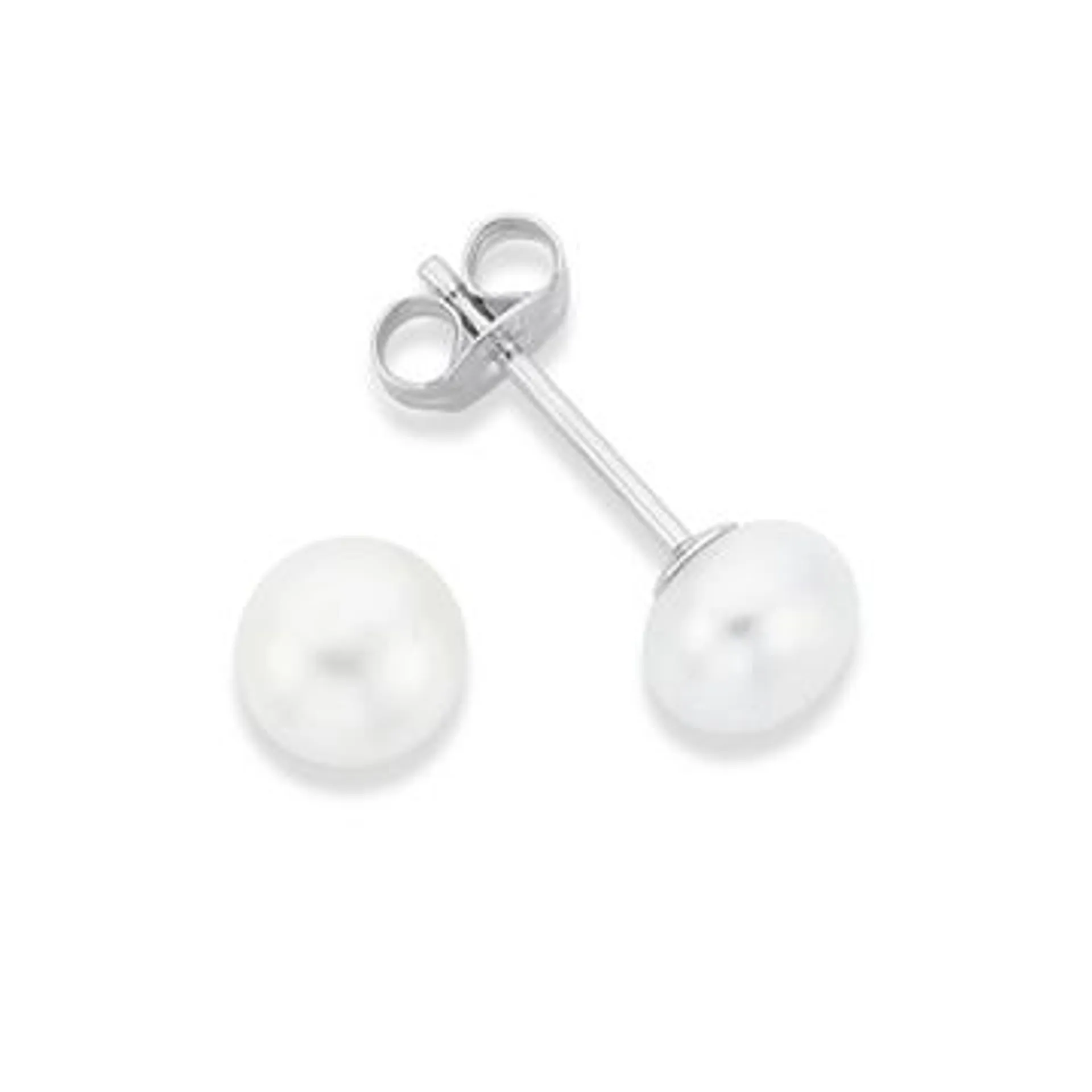 Silver 6-6.5mm Button Cultured Freshwater Pearl Stud Earrings