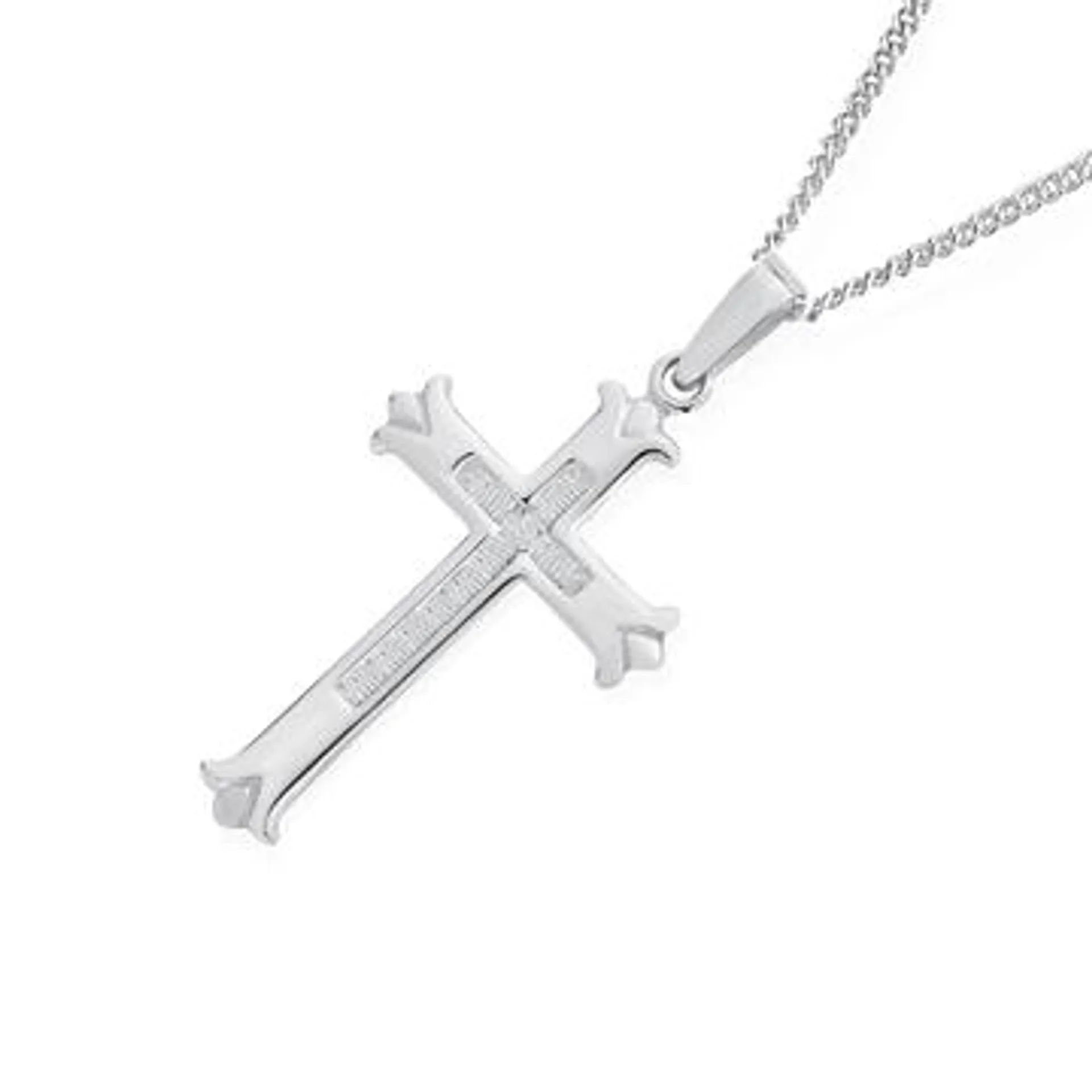 Silver 30mm Fancy Clover Edge Cross Pendnt