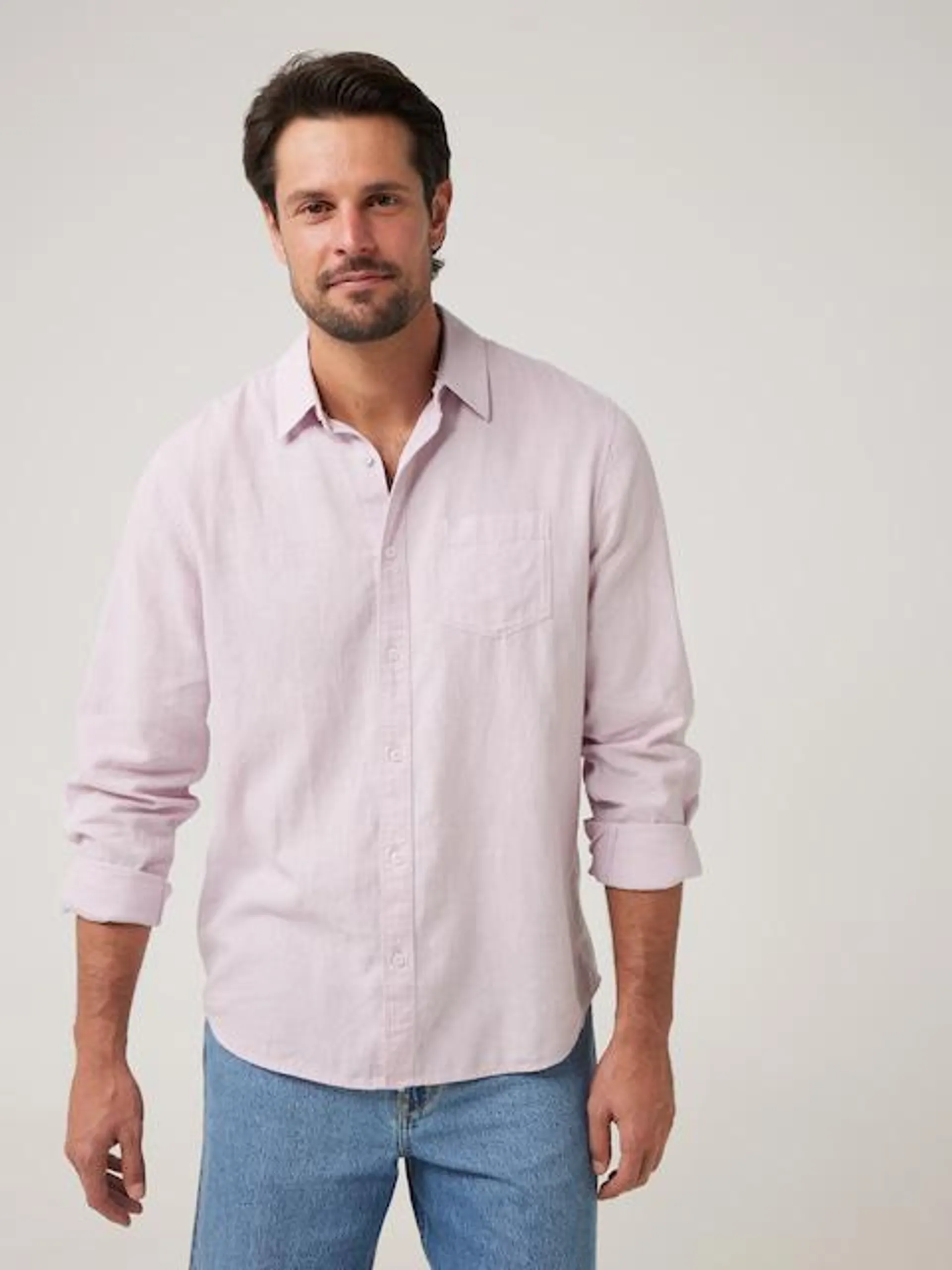 Just Jeans Long Sleeve Linen Blend Plain Shirt