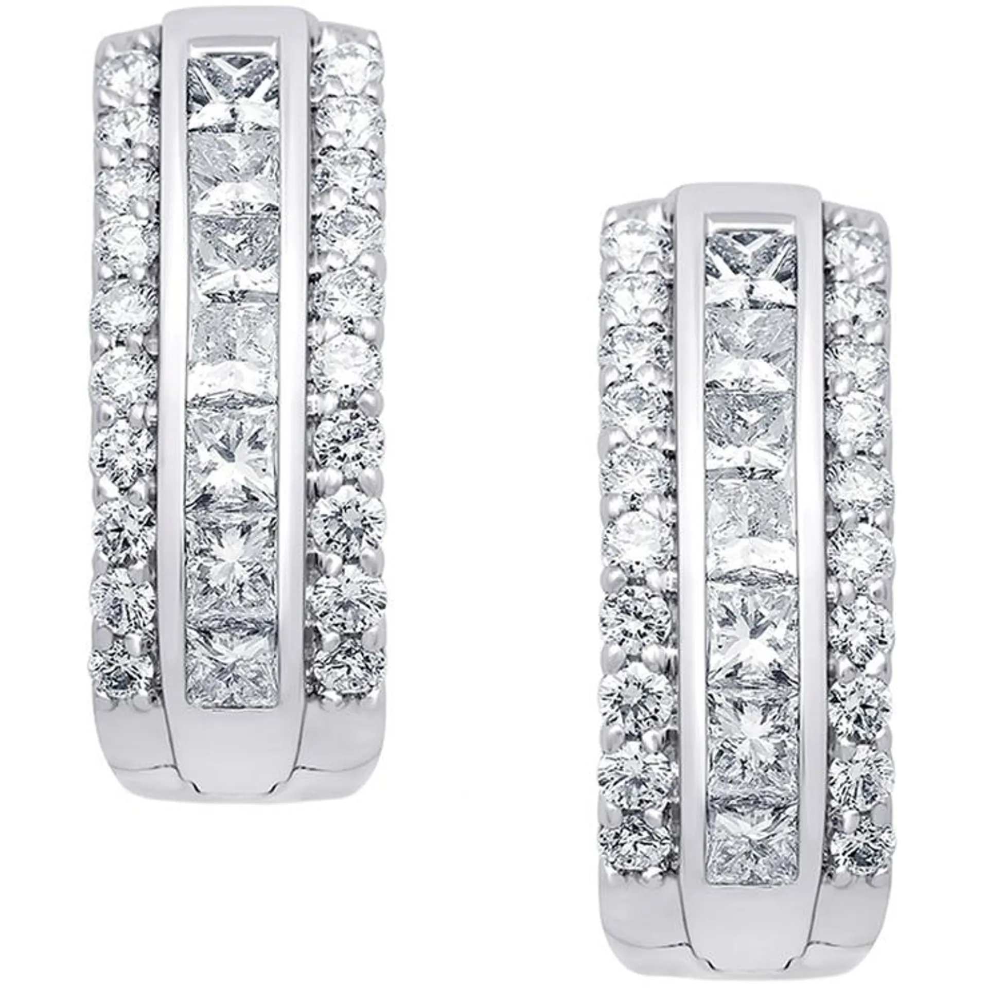 Round Brilliant Cut and Princess Cut 1.45ctw Diamond 18KT White Gold Hoop Earrings