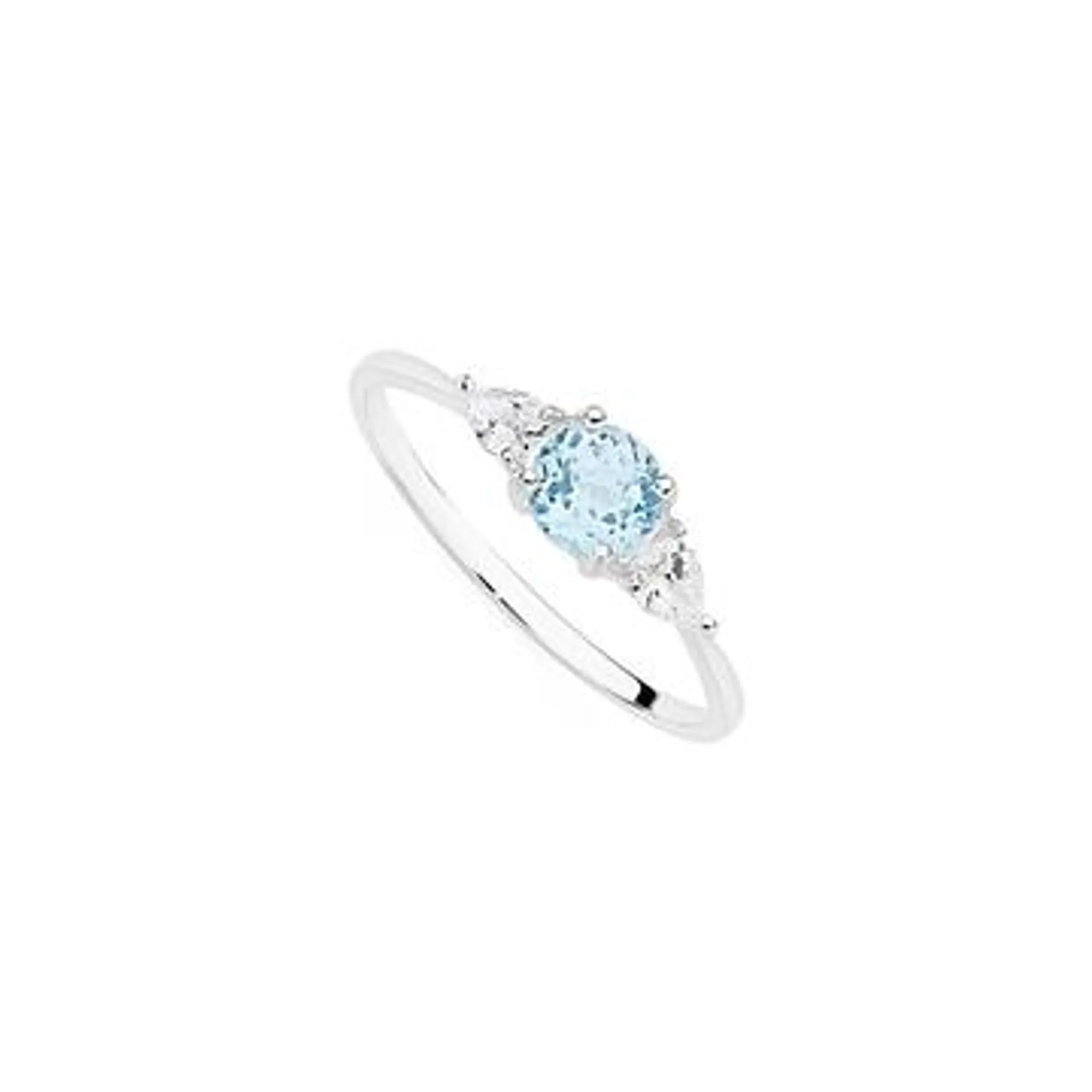 Silver Natural Blue Topaz Pear CZ Ring