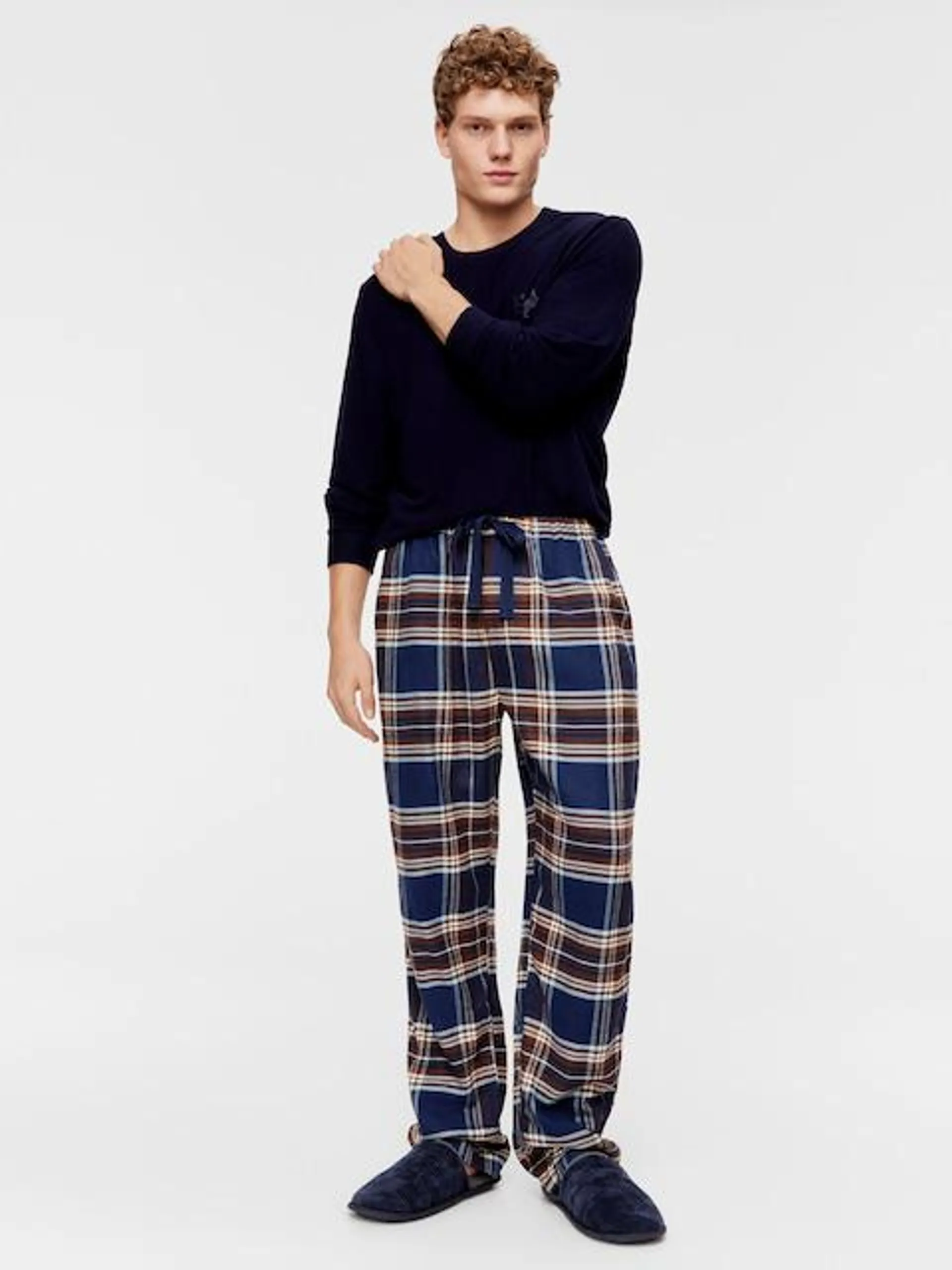 Navy Check Bamboo Flannelette Pj Pant