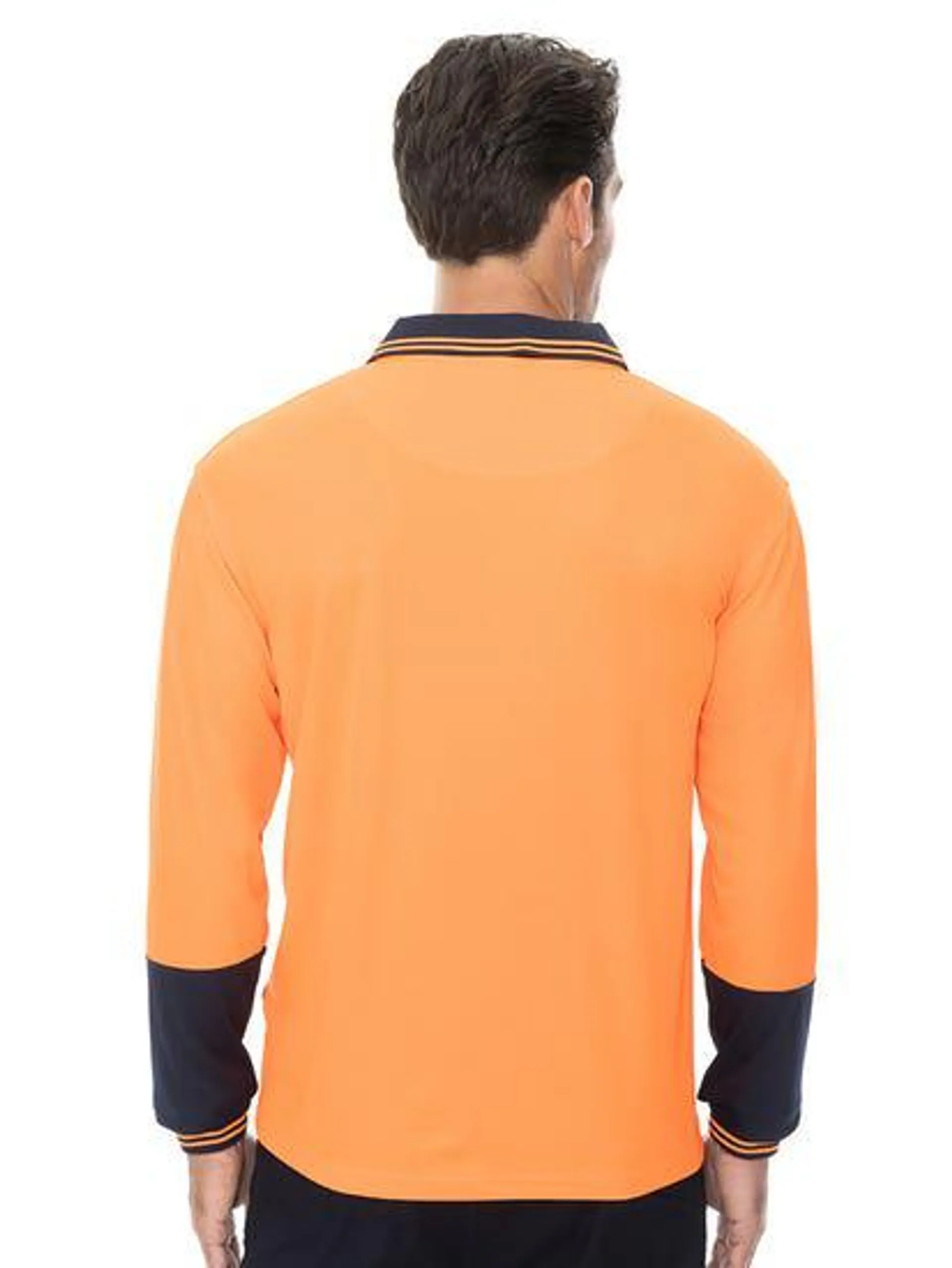 Mens Hi Vis Long Sleeve Polo Orange Navy