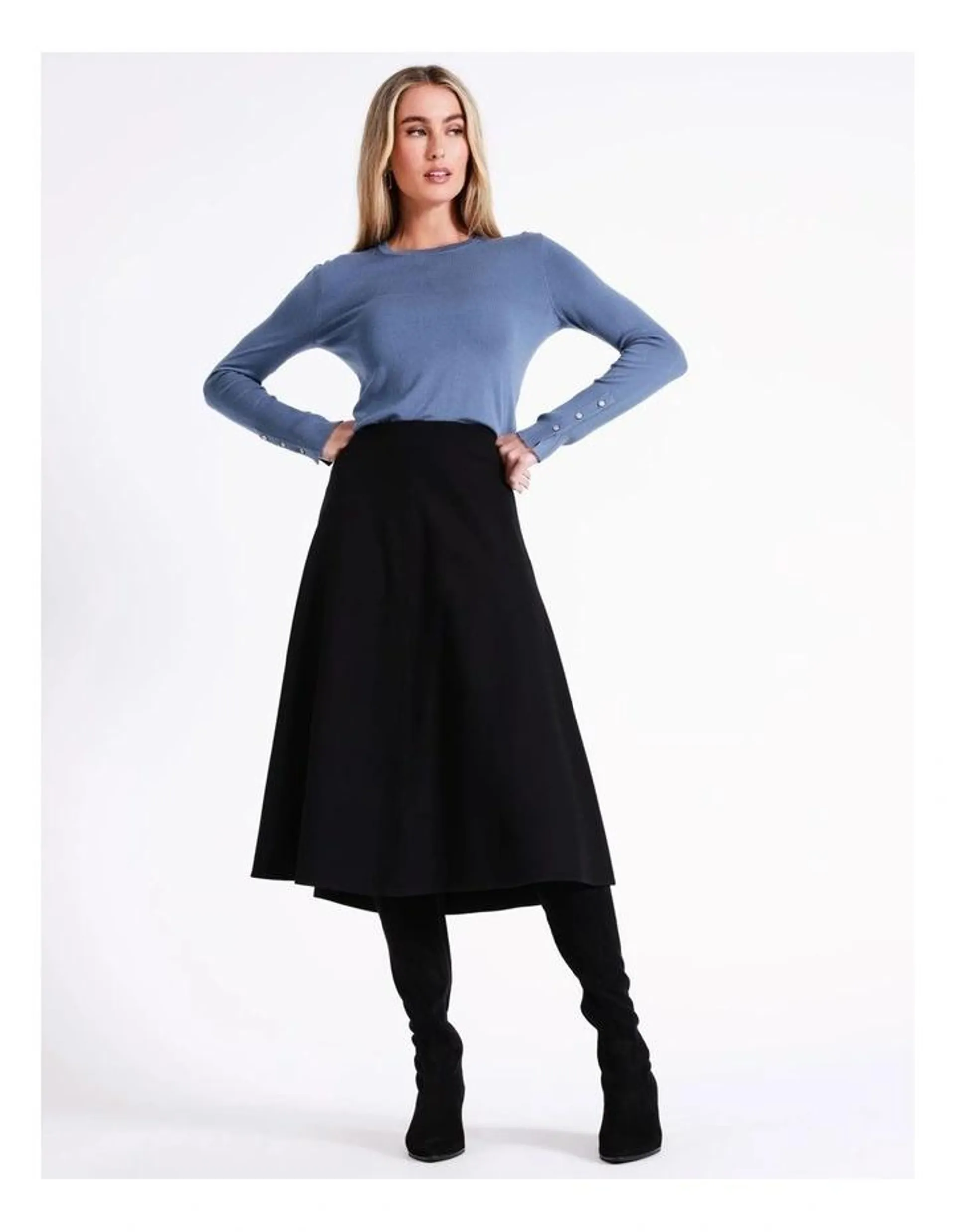 Ponte A-Line Midi Skirt in Black