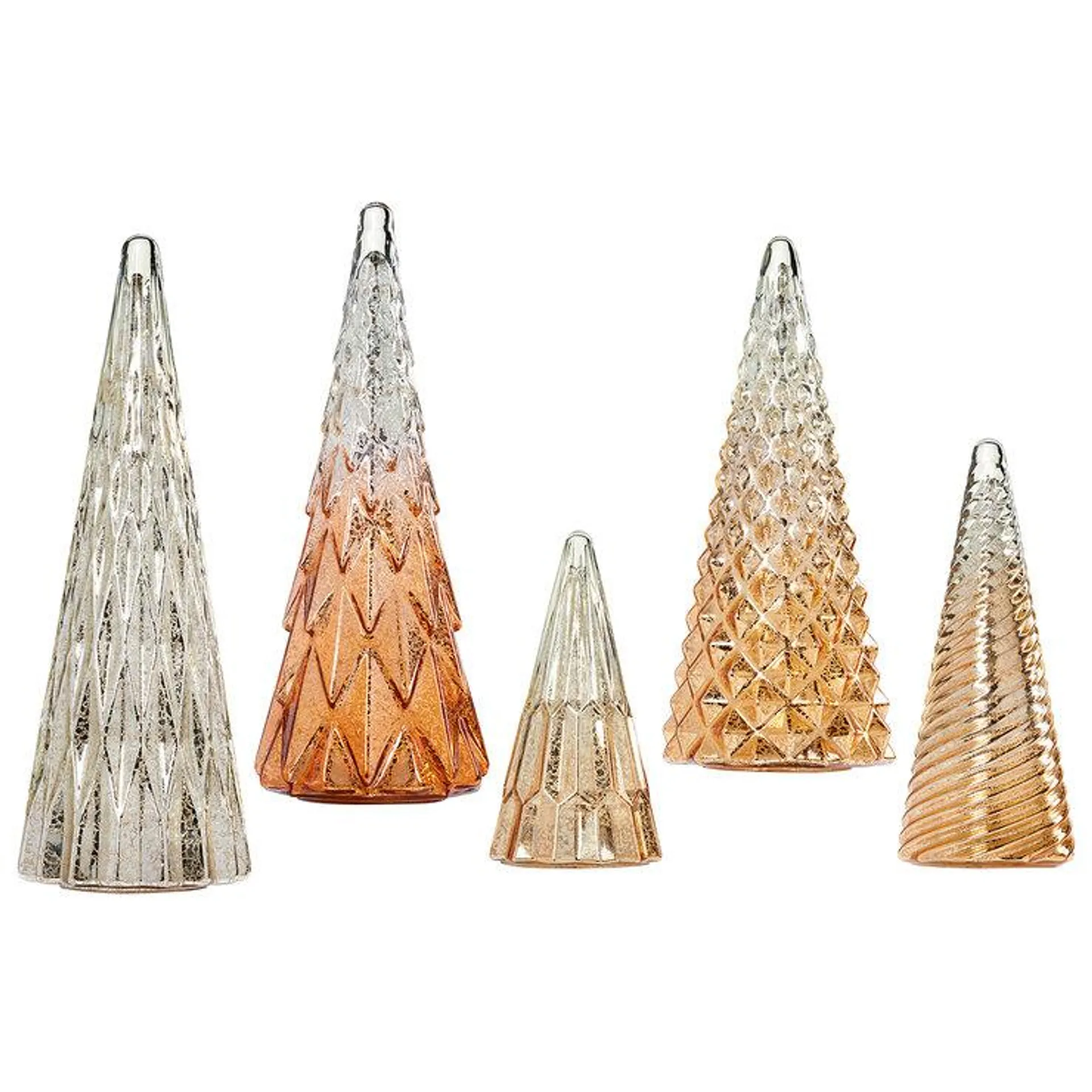 LED Holiday Glass Trees 5 Pack Gold