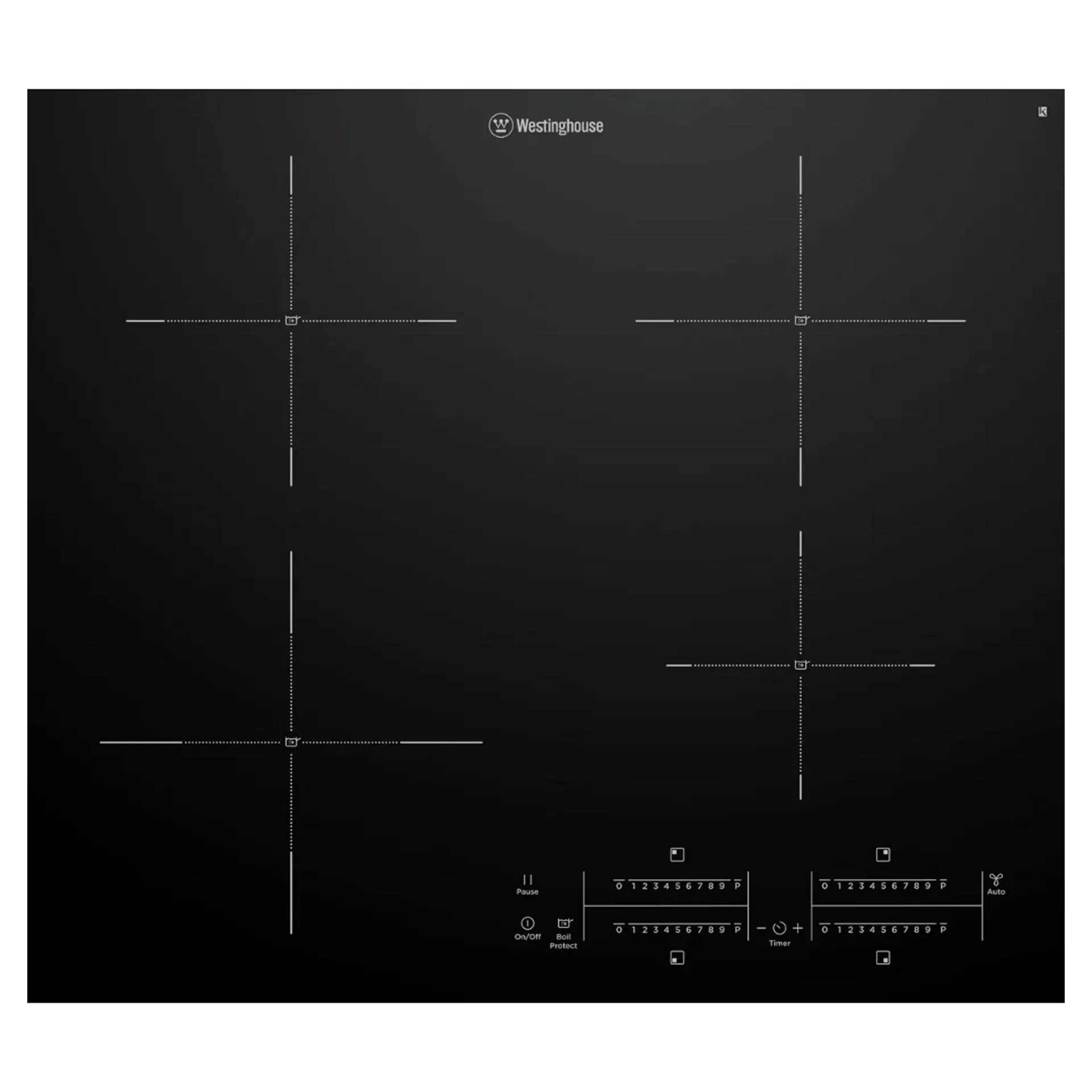 Westinghouse 60cm 4 zone induction cooktop with BoilProtect, Hob2Hood, PowerBoost, Pause and touch controls WHI643BD