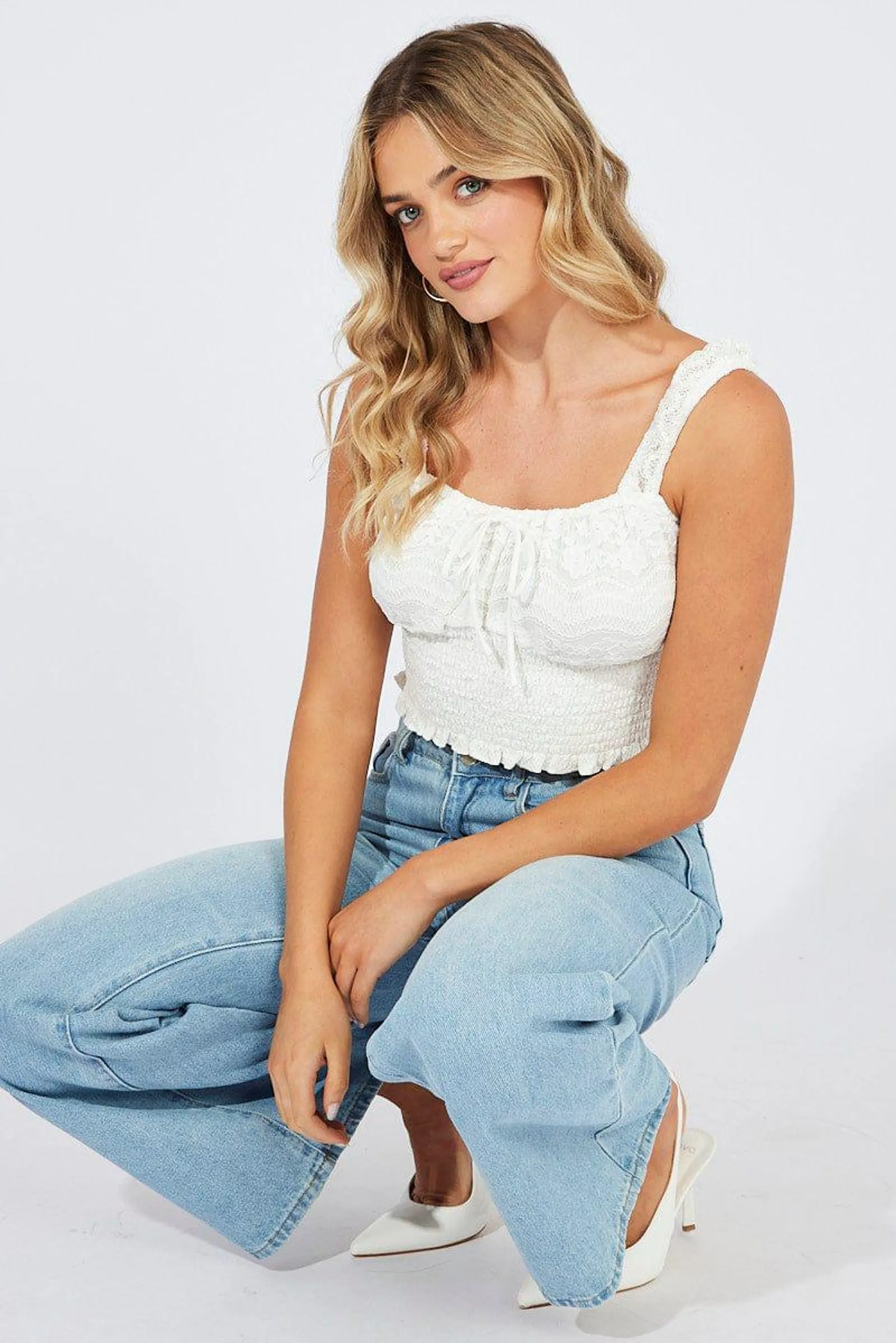 White Lace Top Crop Sleeveless