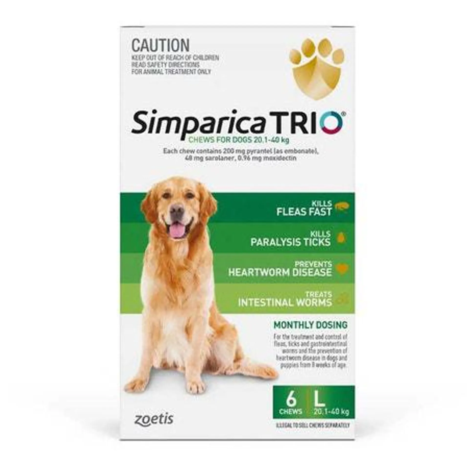 Simparica Trio 20.1-40kg Dog Flea Tick & Worm Chew