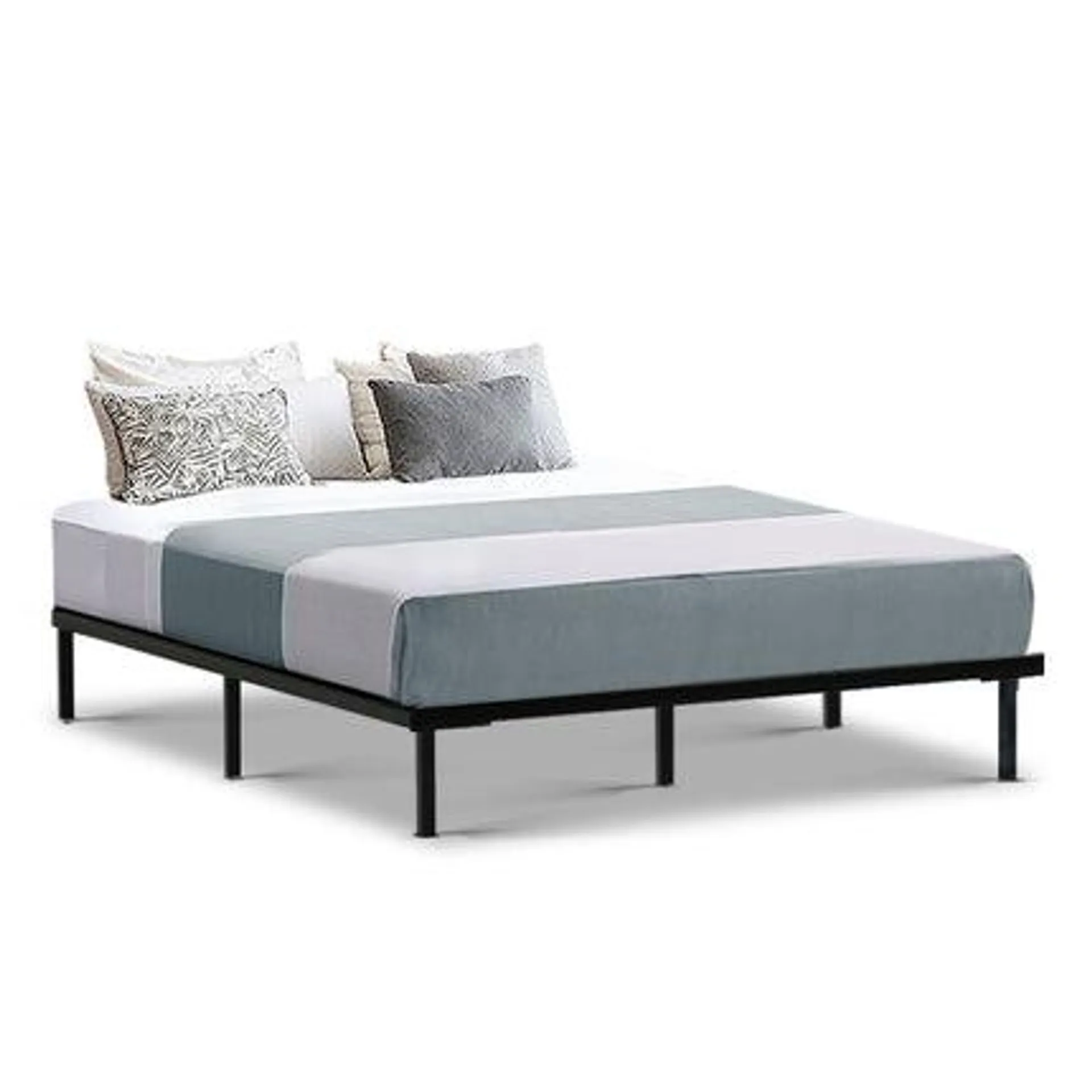 Metal Bed Frame Queen Size Bed Base Platform Foundation Wooden Black TED