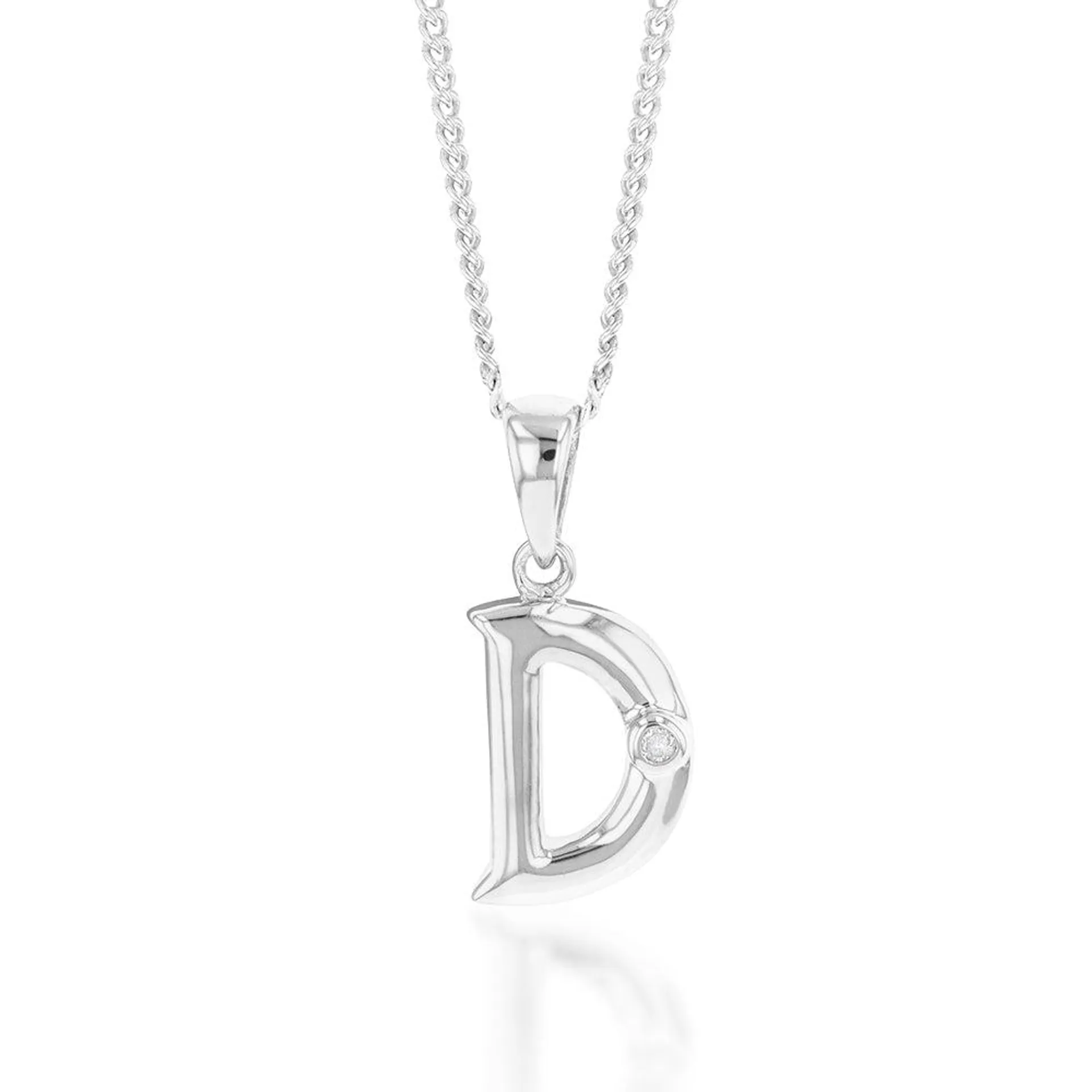 Silver Pendant Initial D set with Diamond