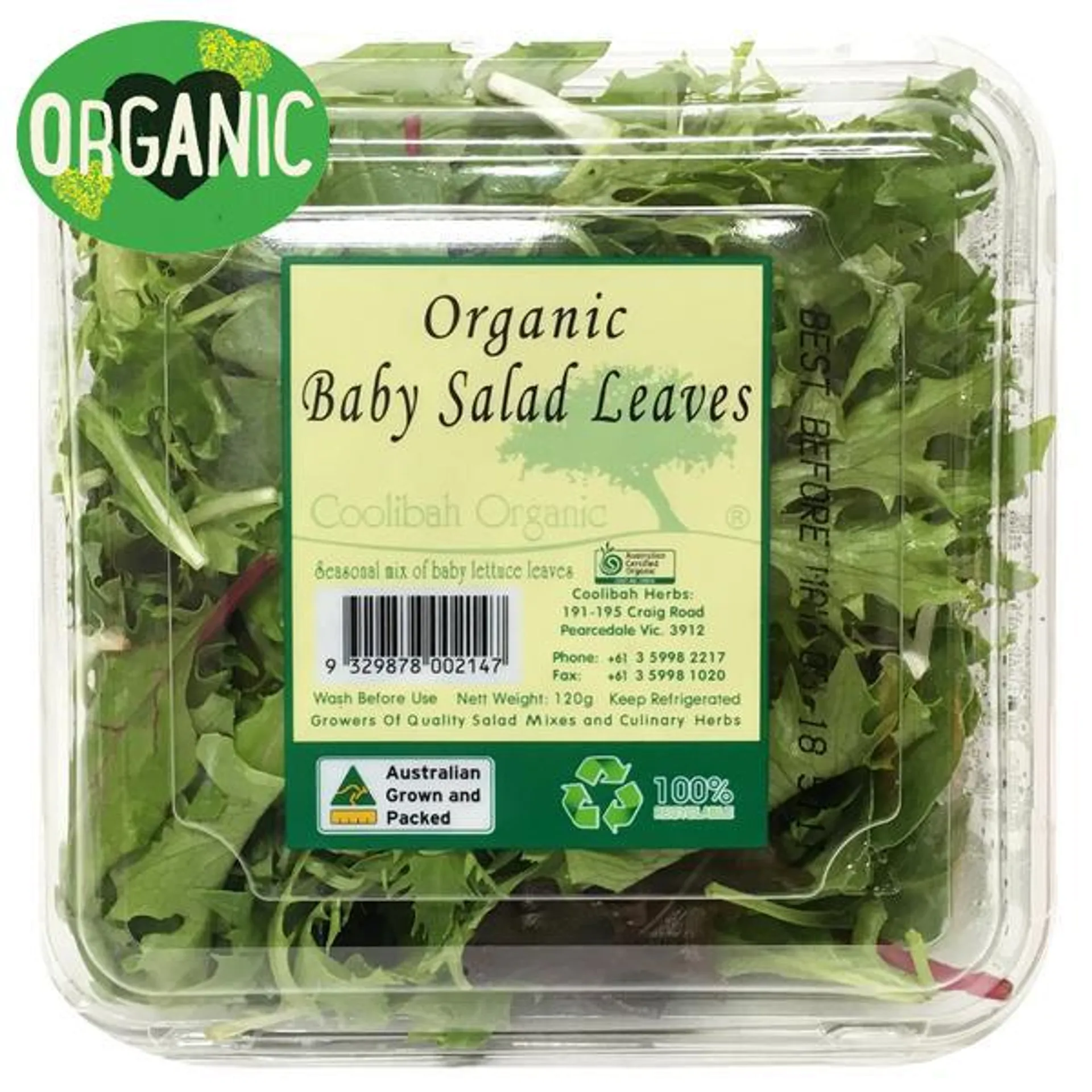 Coolibah Salad Baby Mixed Leaves Organic 120g