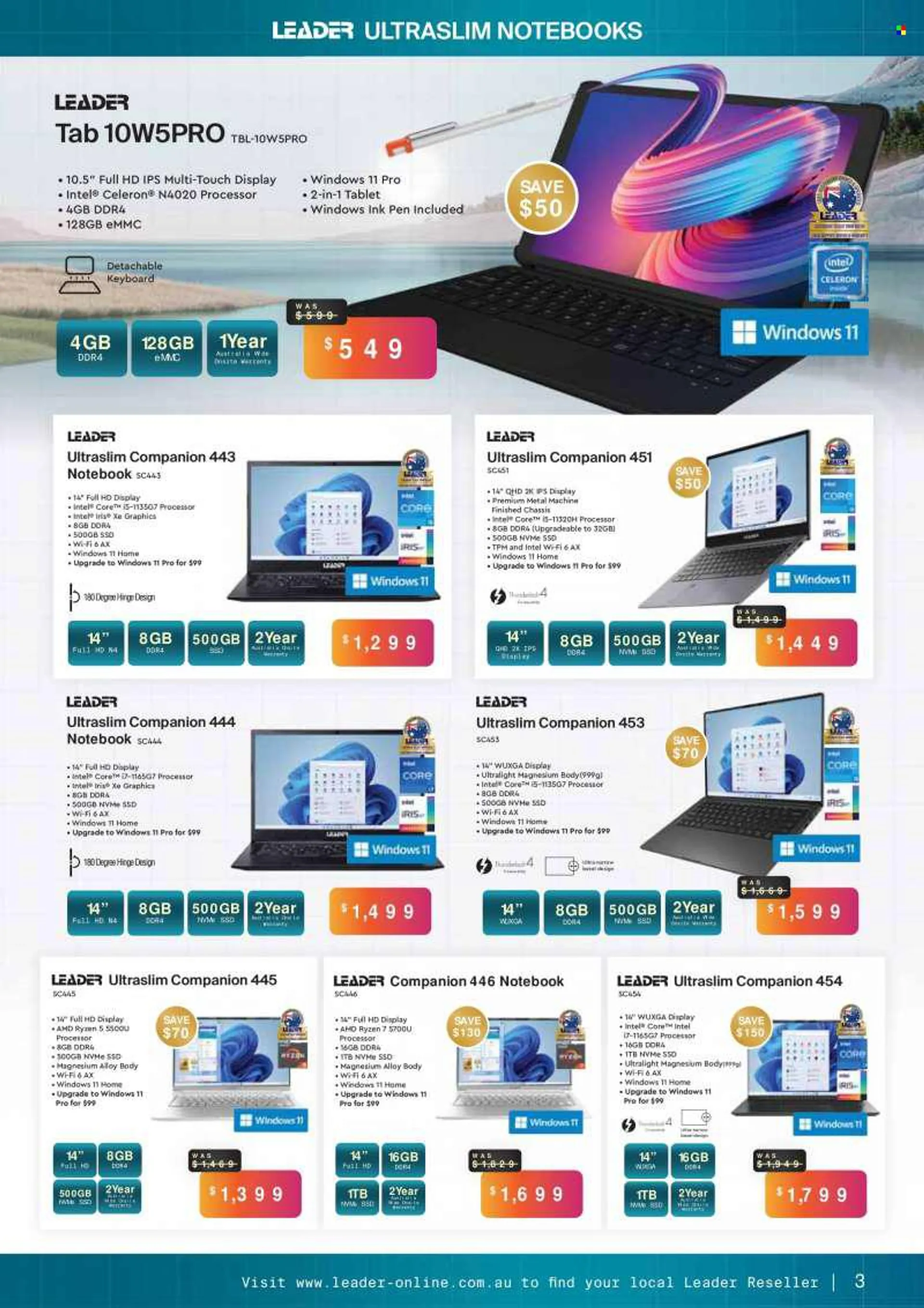 Leader Computers Catalogue - 14 Jul 2022 - 30 Sep 2022 - Sales products - Intel, tablet, notebook, keyboard. Page 3.