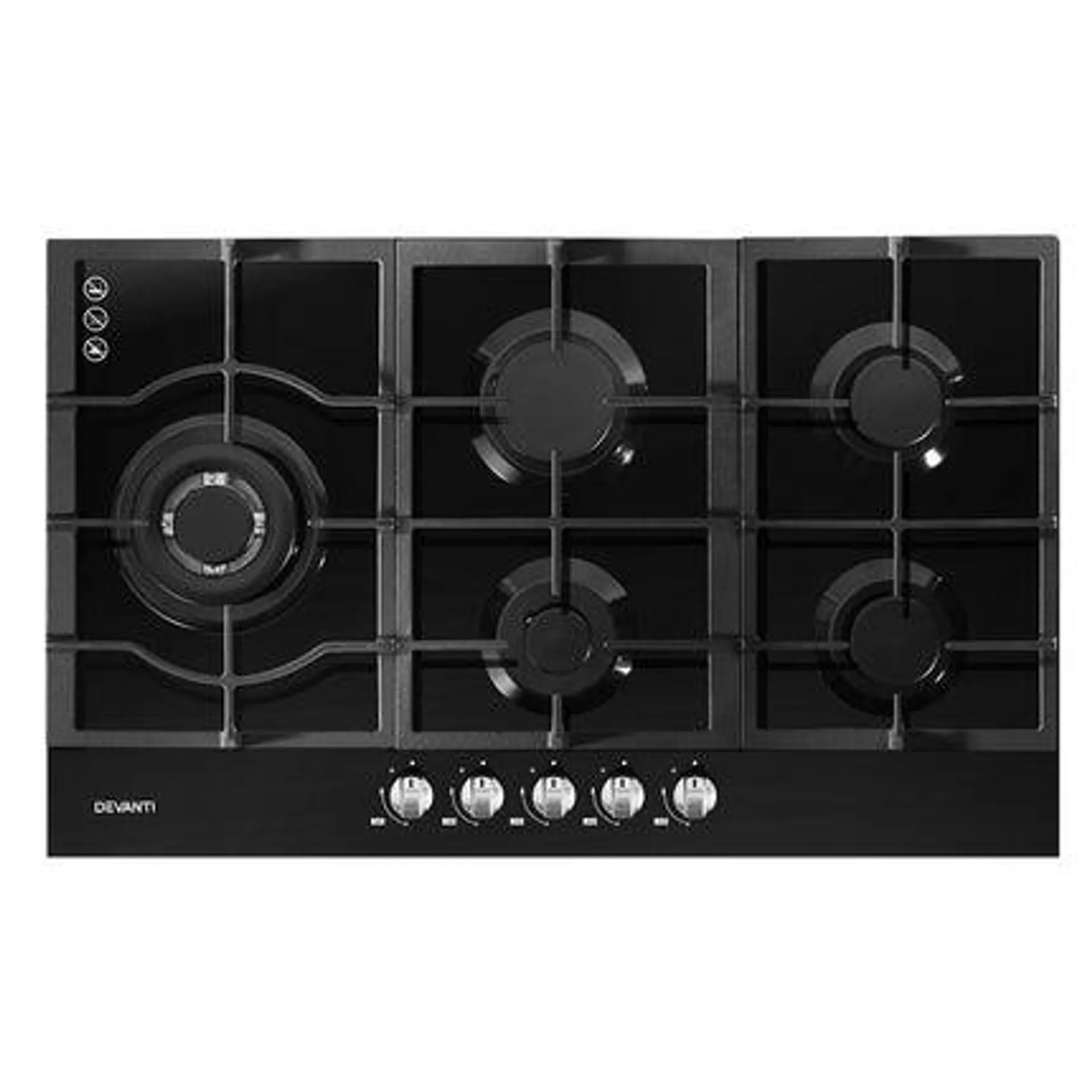 Gas Cooktop 90cm 5 Burner Stove Hob Cooker Kitchen NG LPG Black Glass