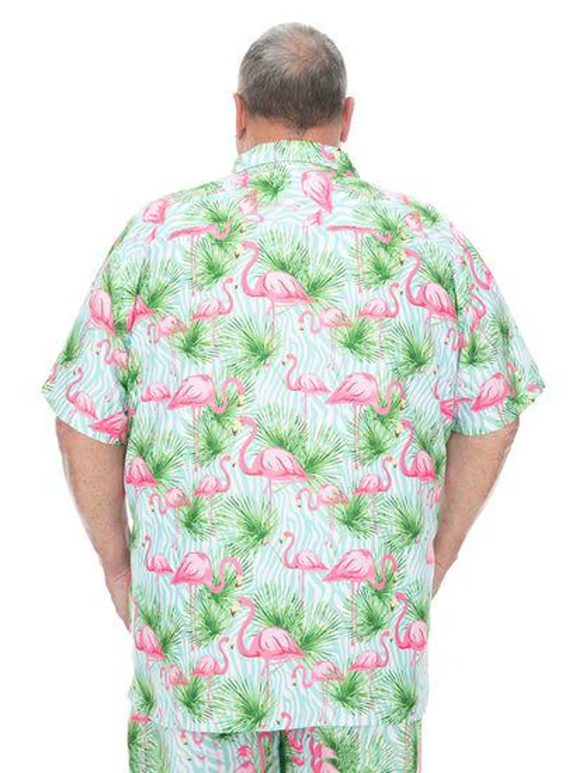Big Mens Short Sleeve Flamingo Party Print Shirt