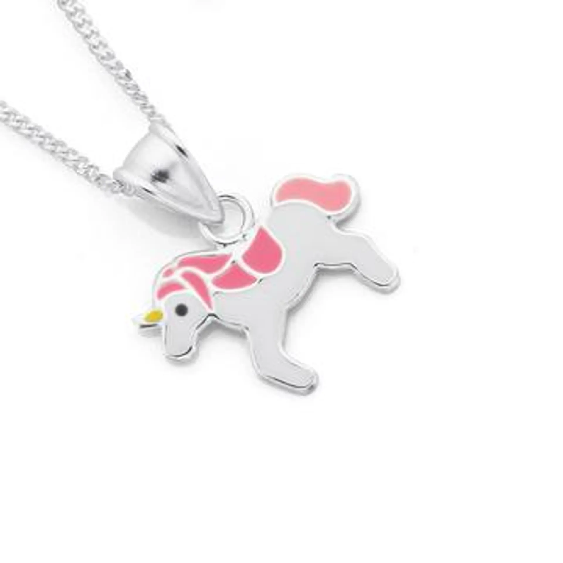 Silver Pink Enamel Unicorn Pendant