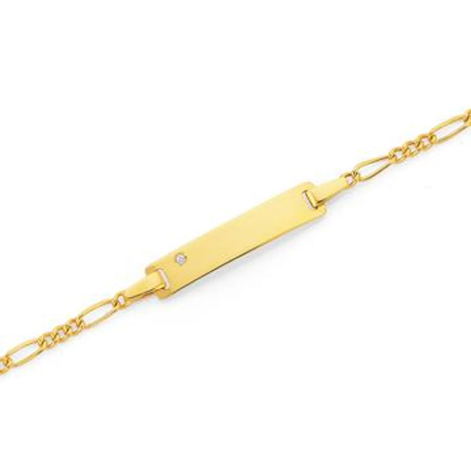 9ct Gold 16cm Hollow Figaro Diamond-set I.D. Bracelet