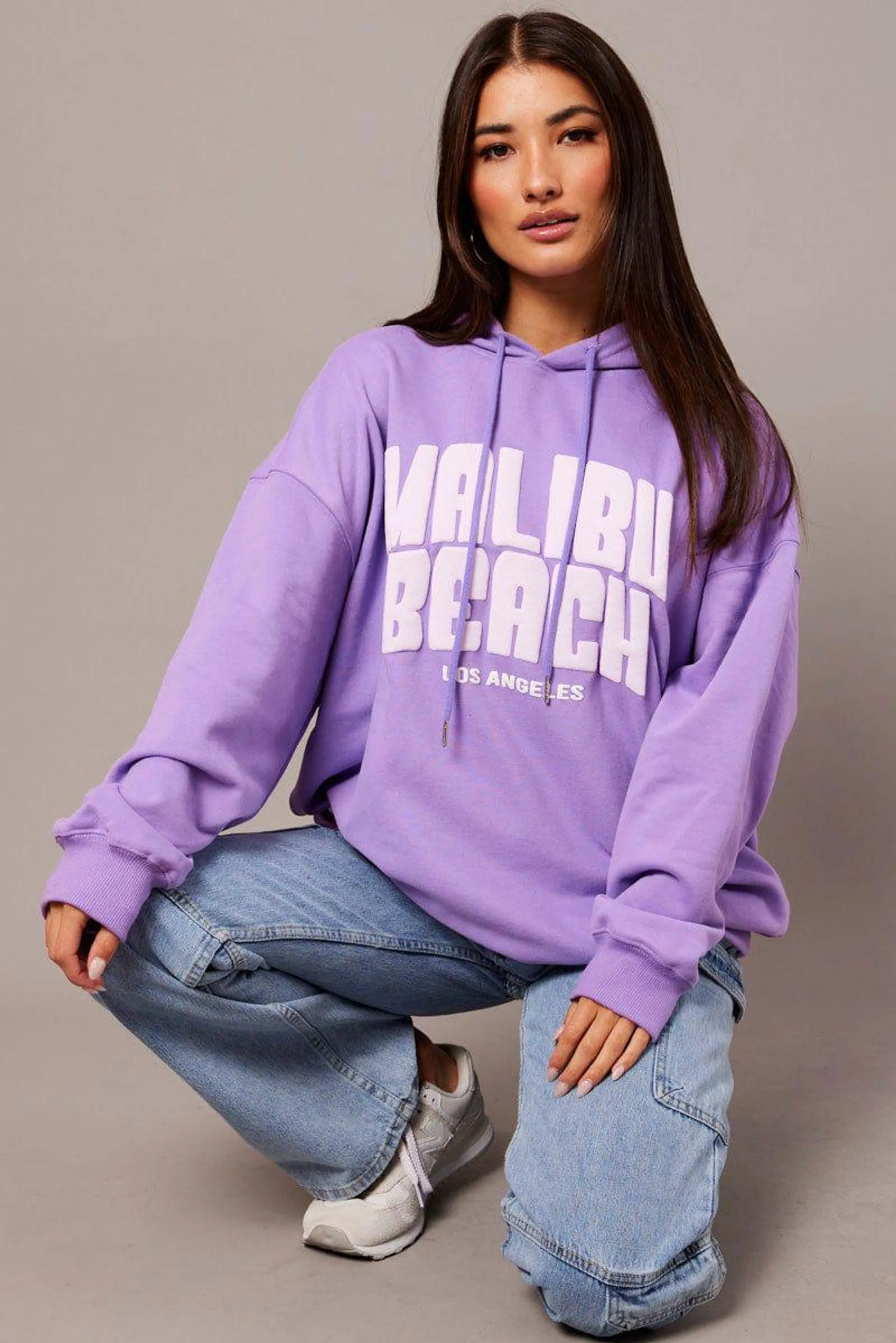 Purple Graphic Hoodie Sweater Long Sleeve