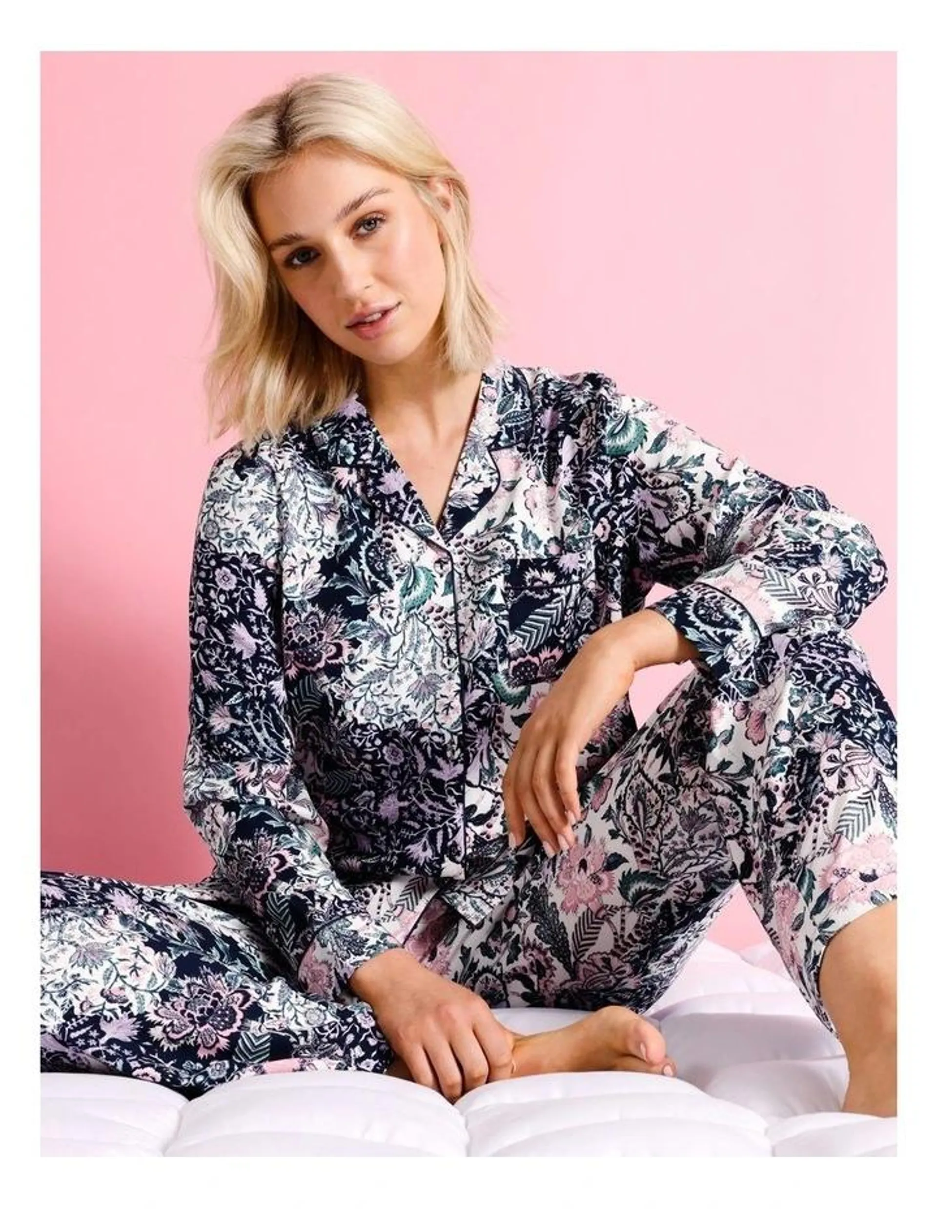 Viscose Long PJ Set in Foliage Tile