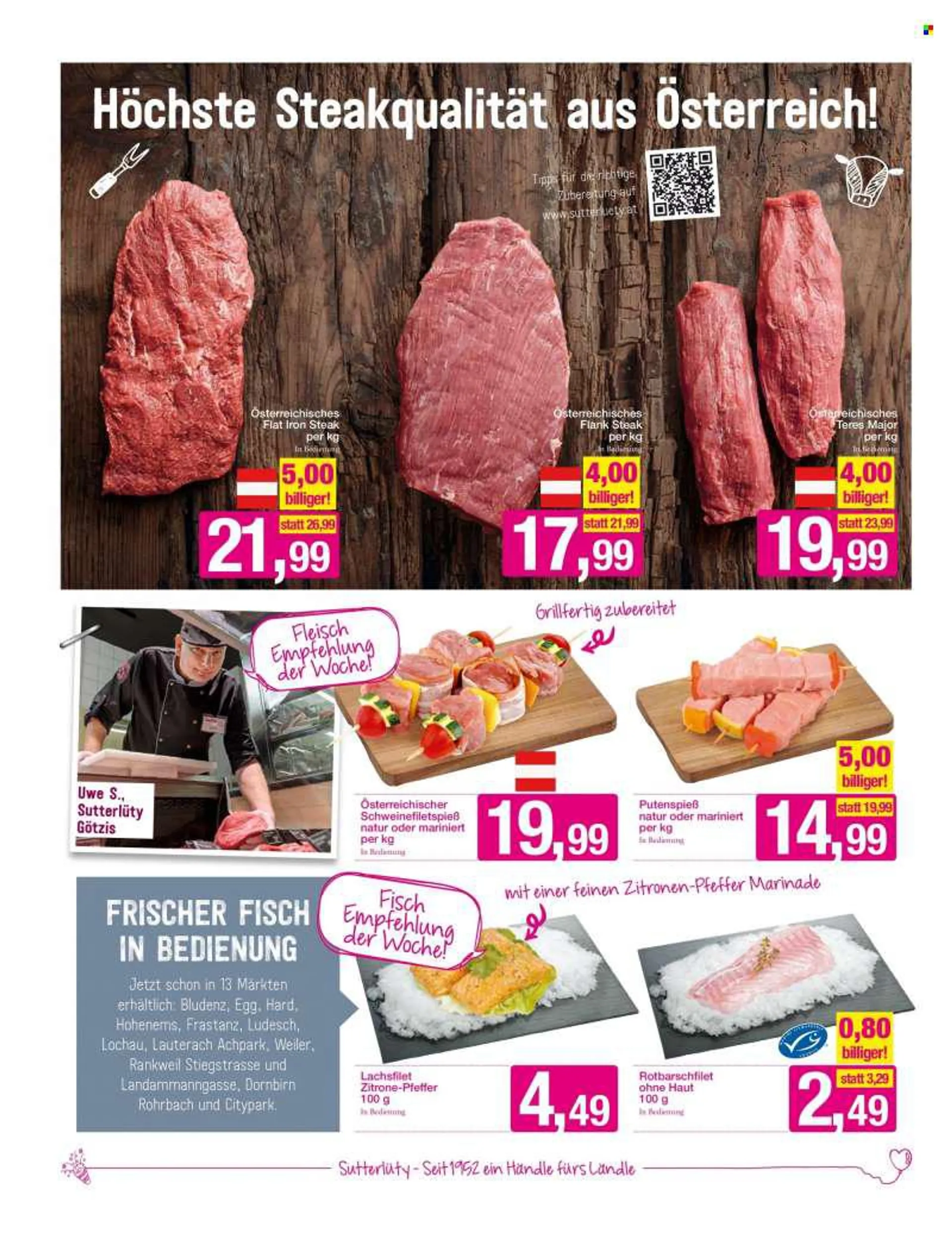 Angebote Sutterlüty - 28.7.2022 - 2.8.2022 - Verkaufsprodukte - Steak, Zitronen, Lachs, Lachsfilet. Seite 2.