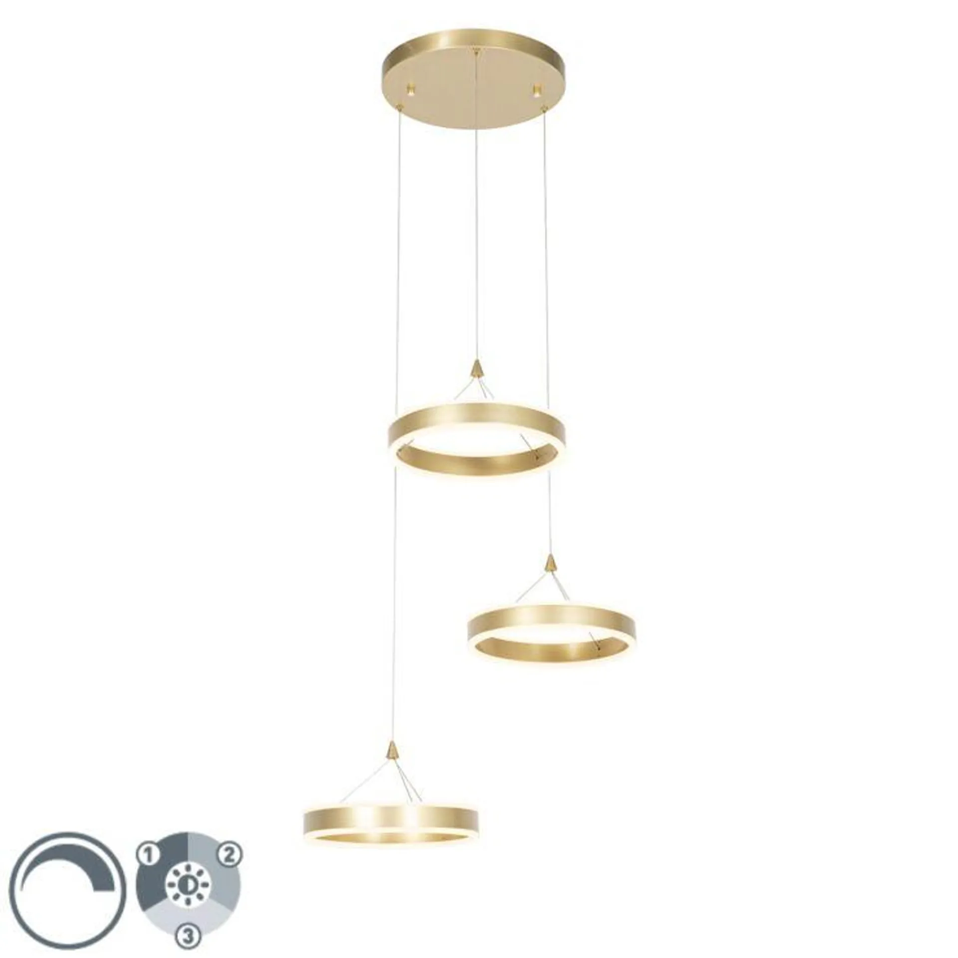 Hanglamp messing rond incl. LED 3-staps dimbaar 3-lichts - Lyani