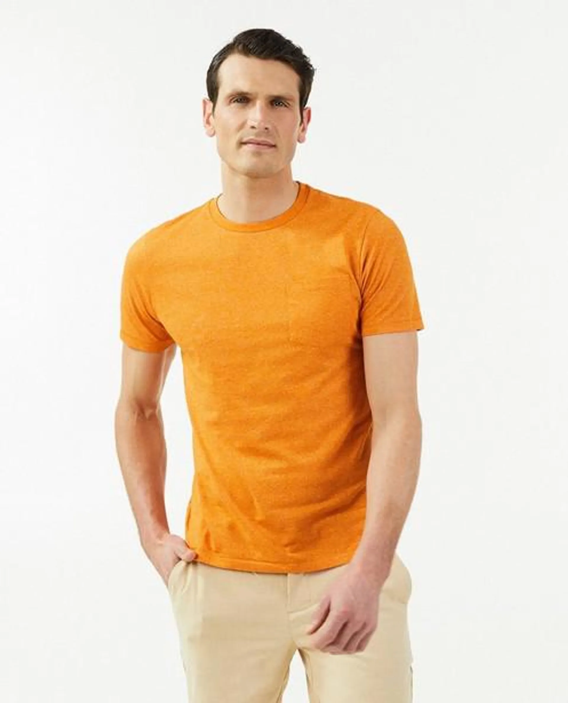 Oranje T-shirt met borstzak, heren