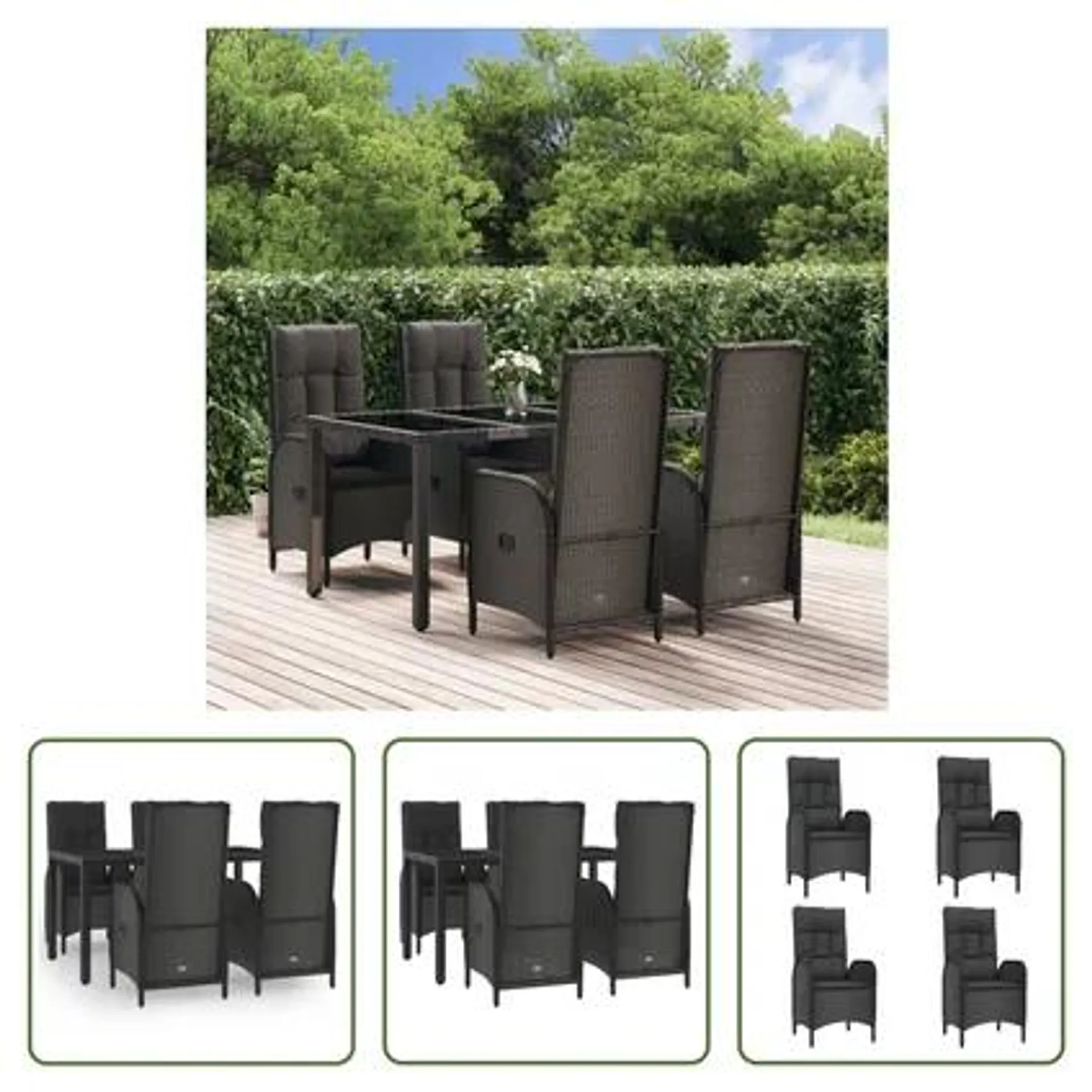 vidaXL Ensemble à manger de jardin coussins 5pcs Noir Résine tressée