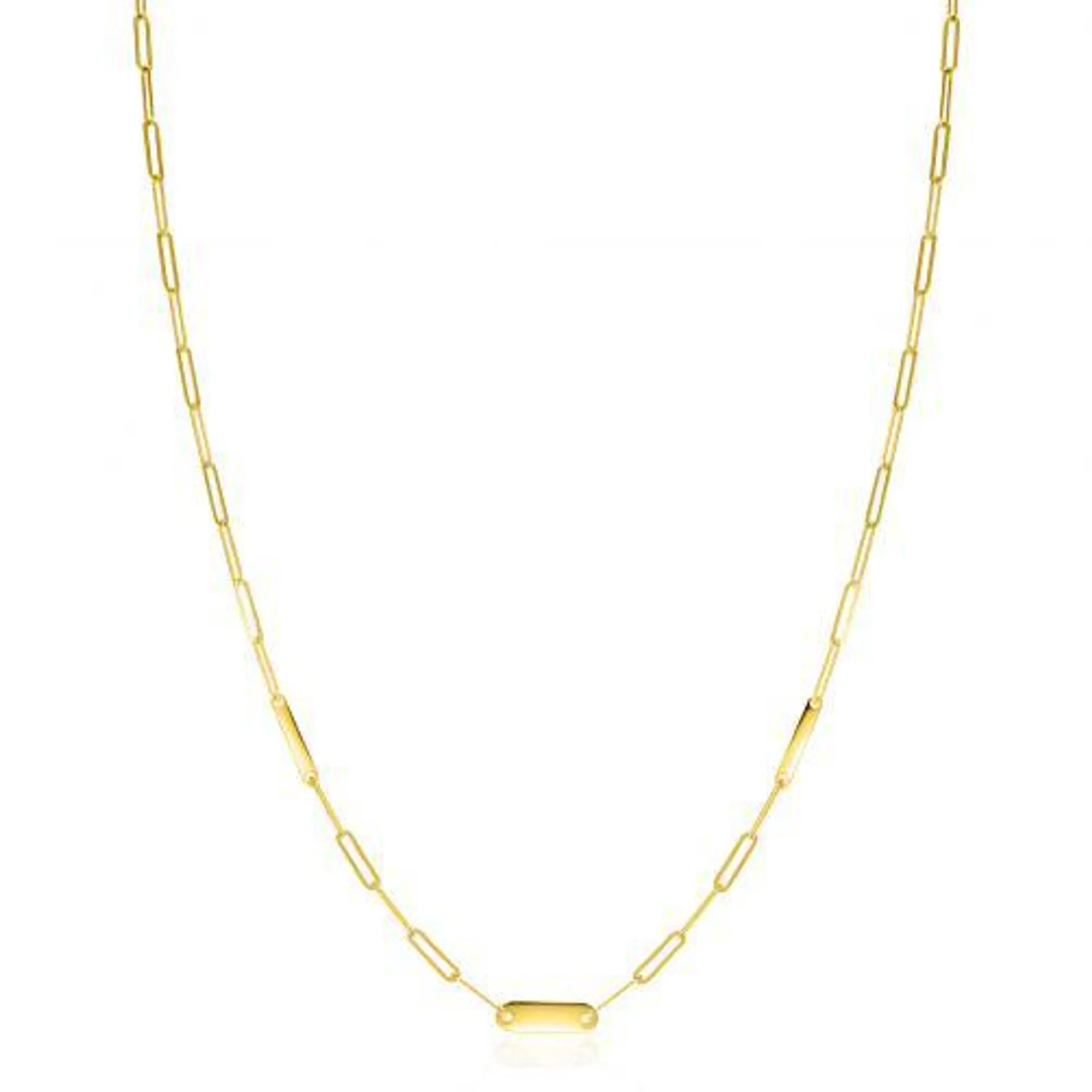 ZINZI Gold 14 krt gouden schakelketting met paperclip schakels (1,8mm breed) en drie gladde plaatjes 45cm ZGC443