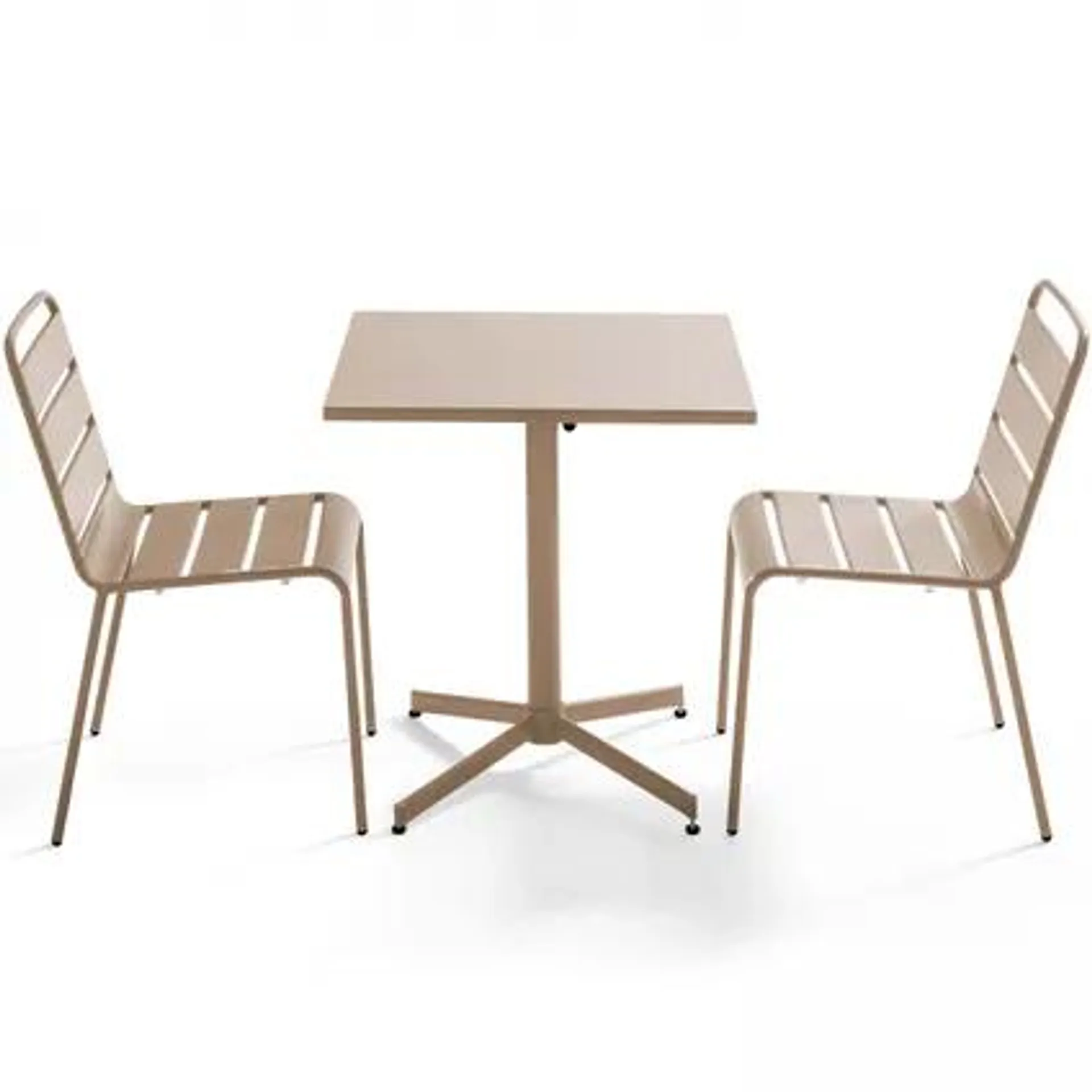 Ensemble table de jardin carrée et 2 chaises métal Oviala Palavas taupe