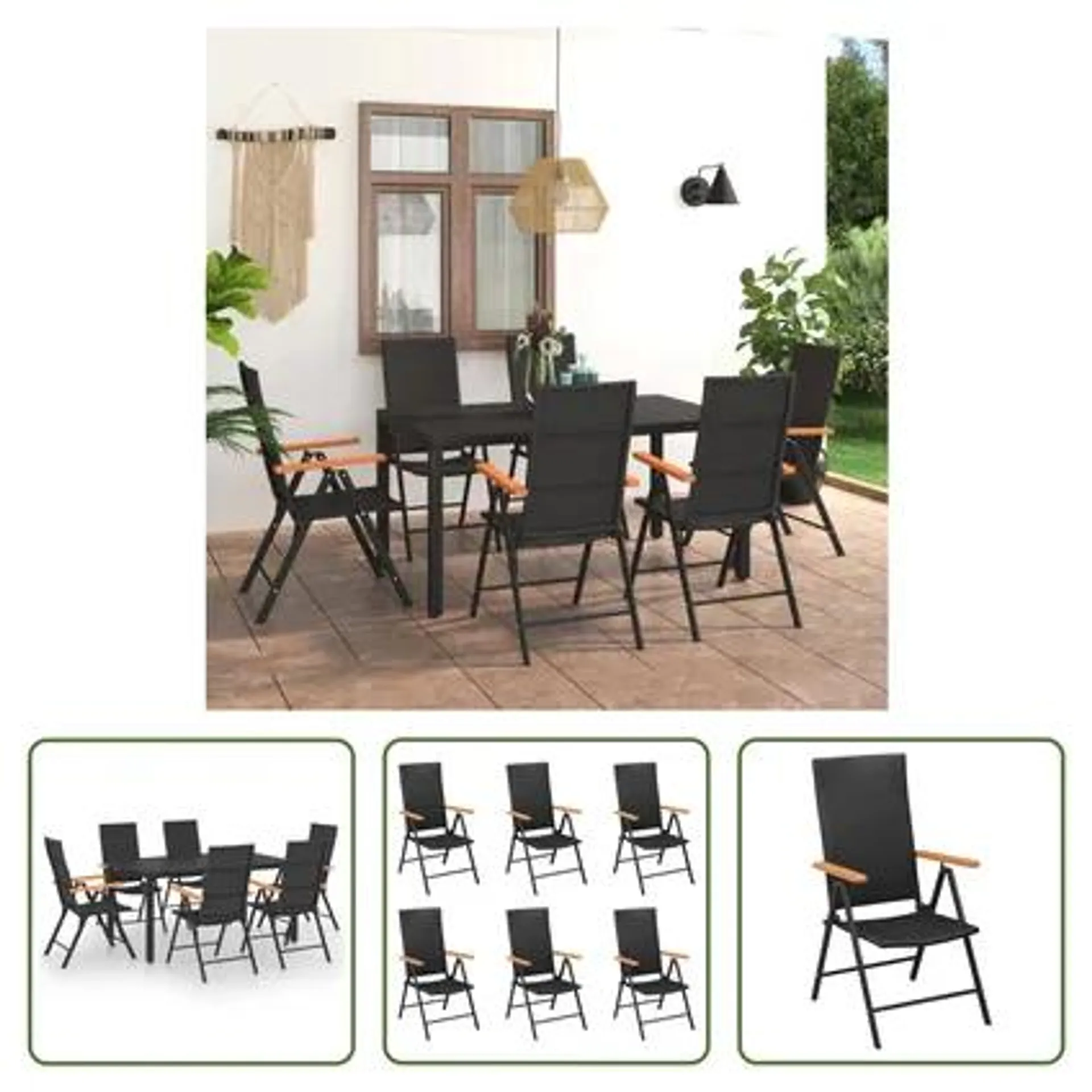 vidaXL Ensemble de salle à manger de jardin 7 pcs Noir et marron