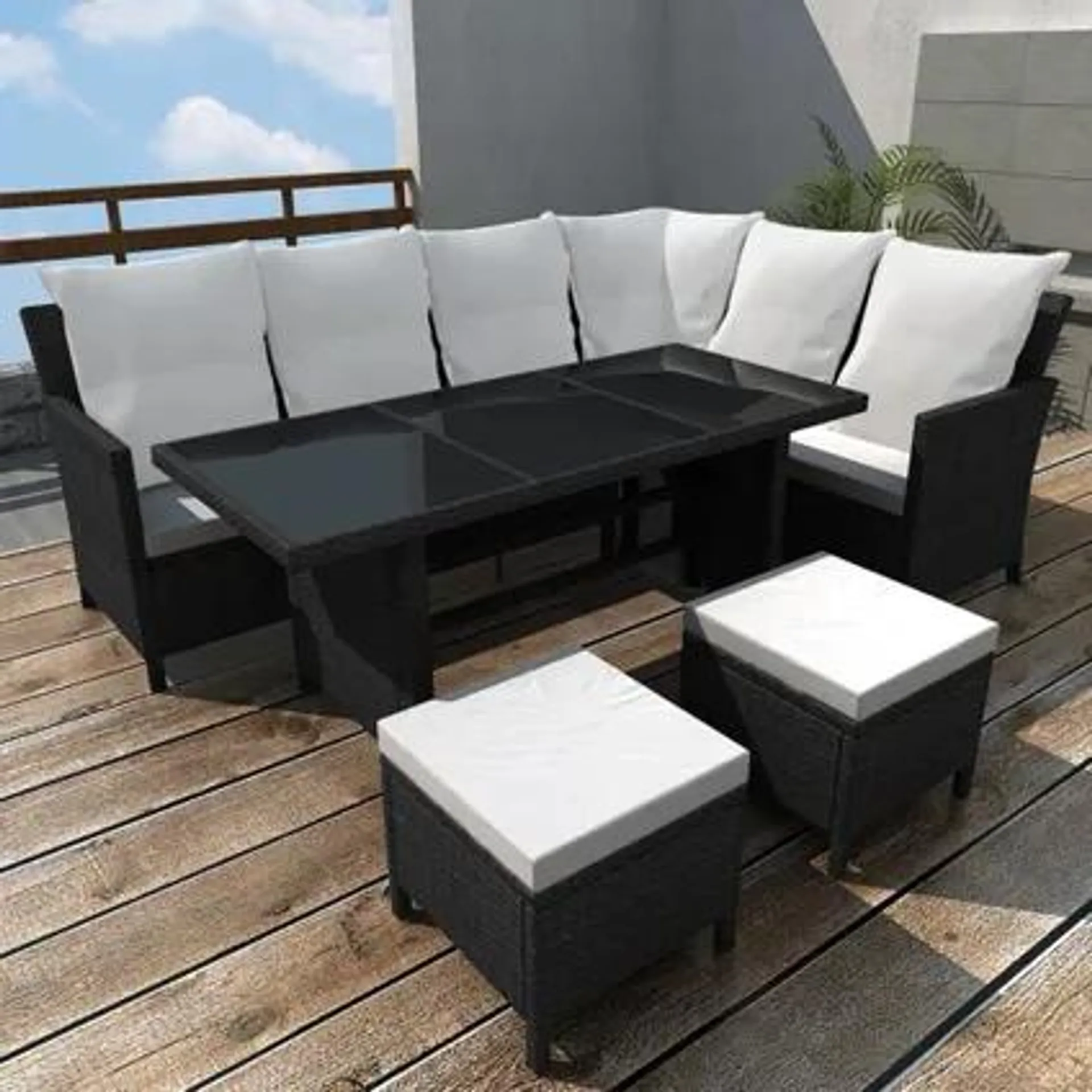 vidaXL Salon de jardin 4 pcs avec coussins Résine tressée Noir