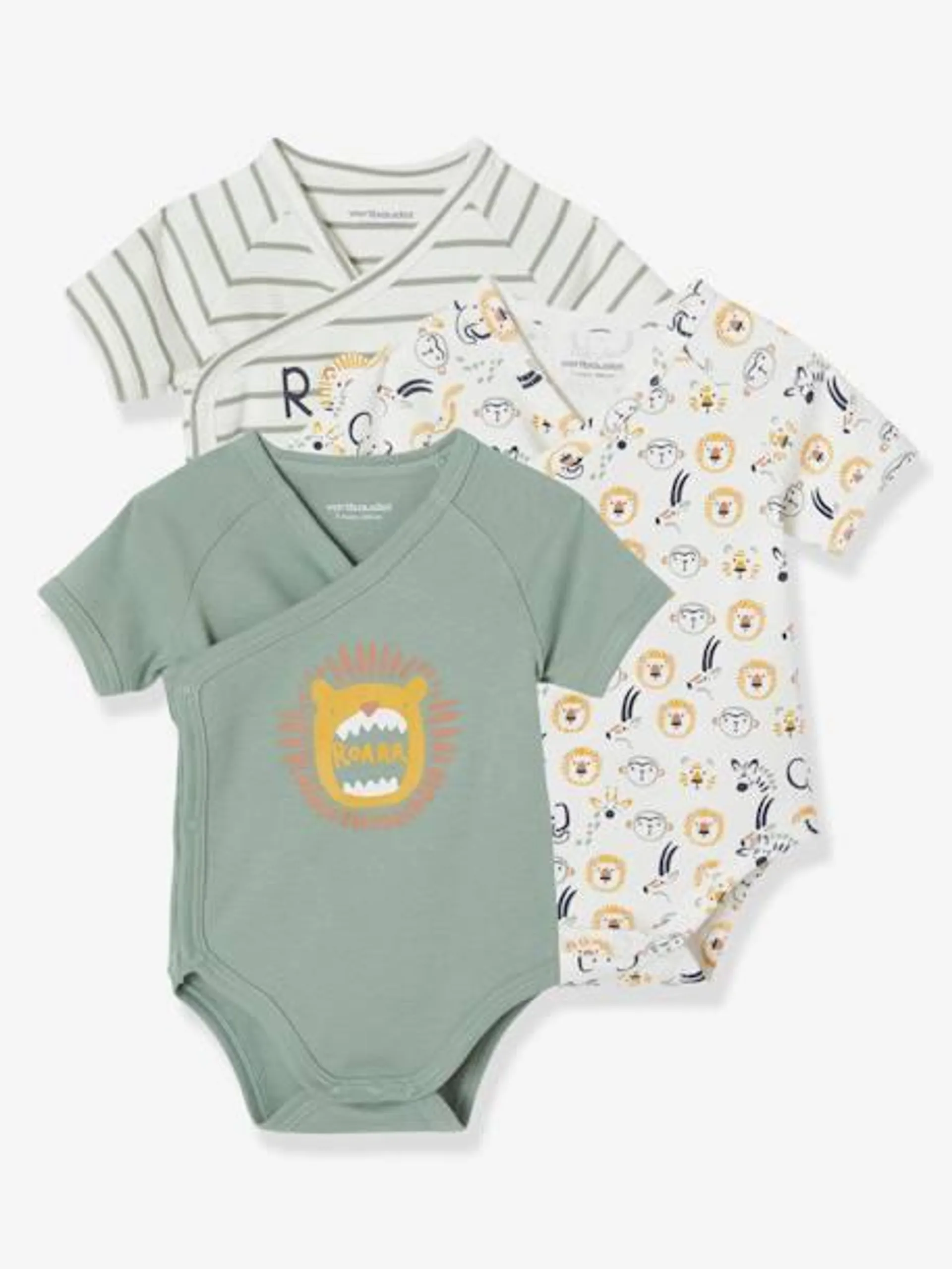 Lot de 3 bodies manches courtes ouverture naissance - tilleul