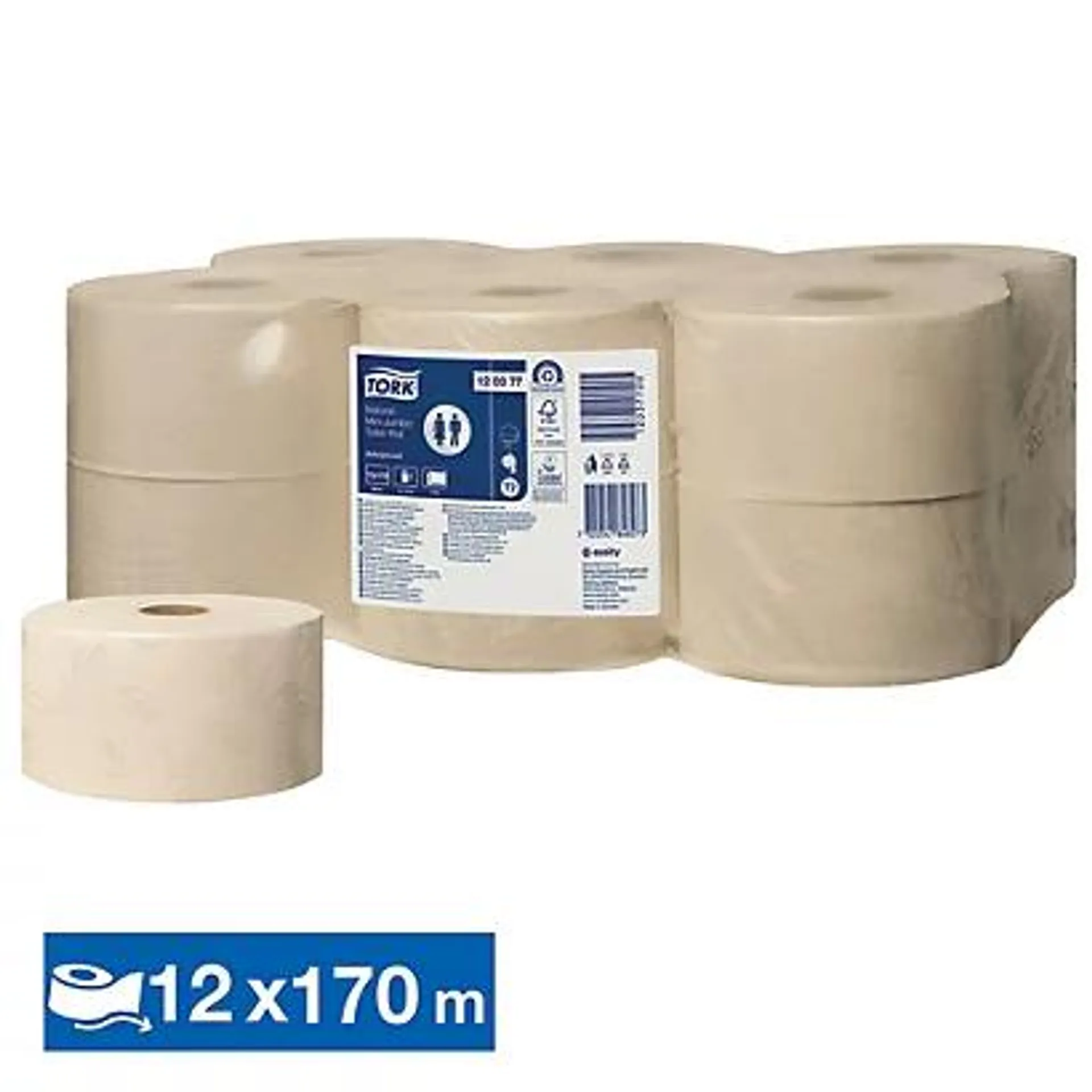 Toiletpapier Tork Natural Mini Jumbo Advanced T2 2-laags, set van 12 rollen