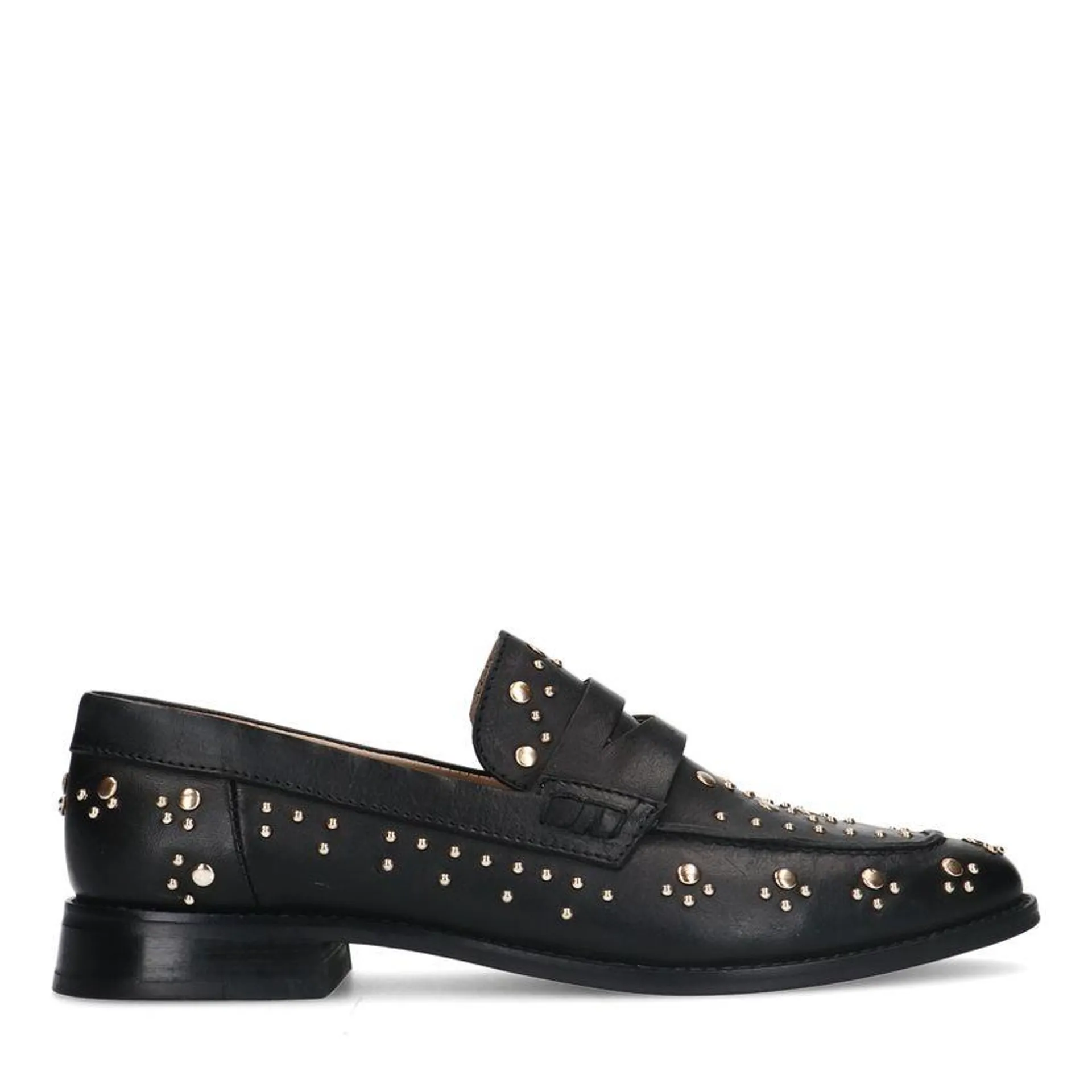 Zwarte leren loafers met goudkleurige studs