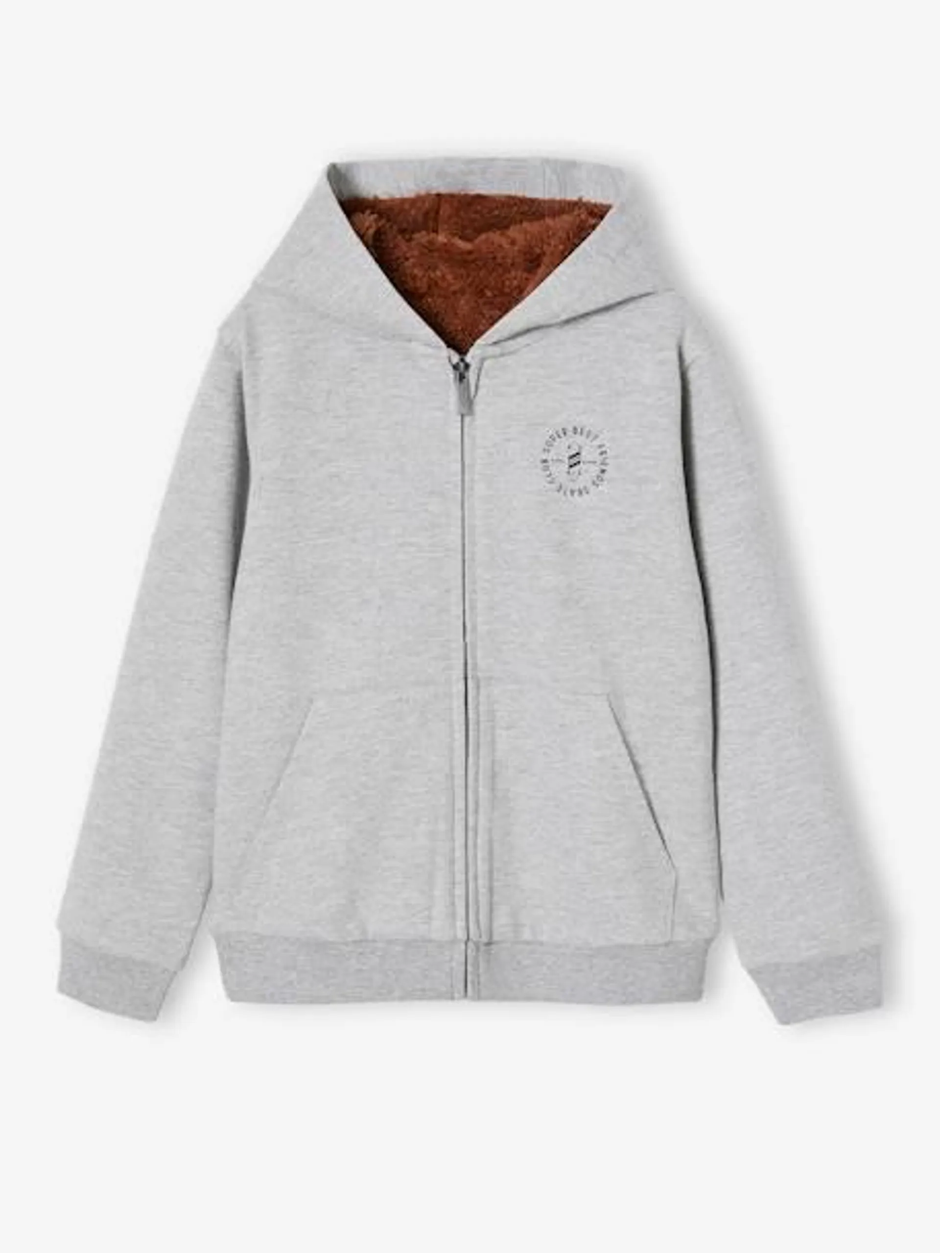 Sweat zippé doublé sherpa garçon - gris chiné