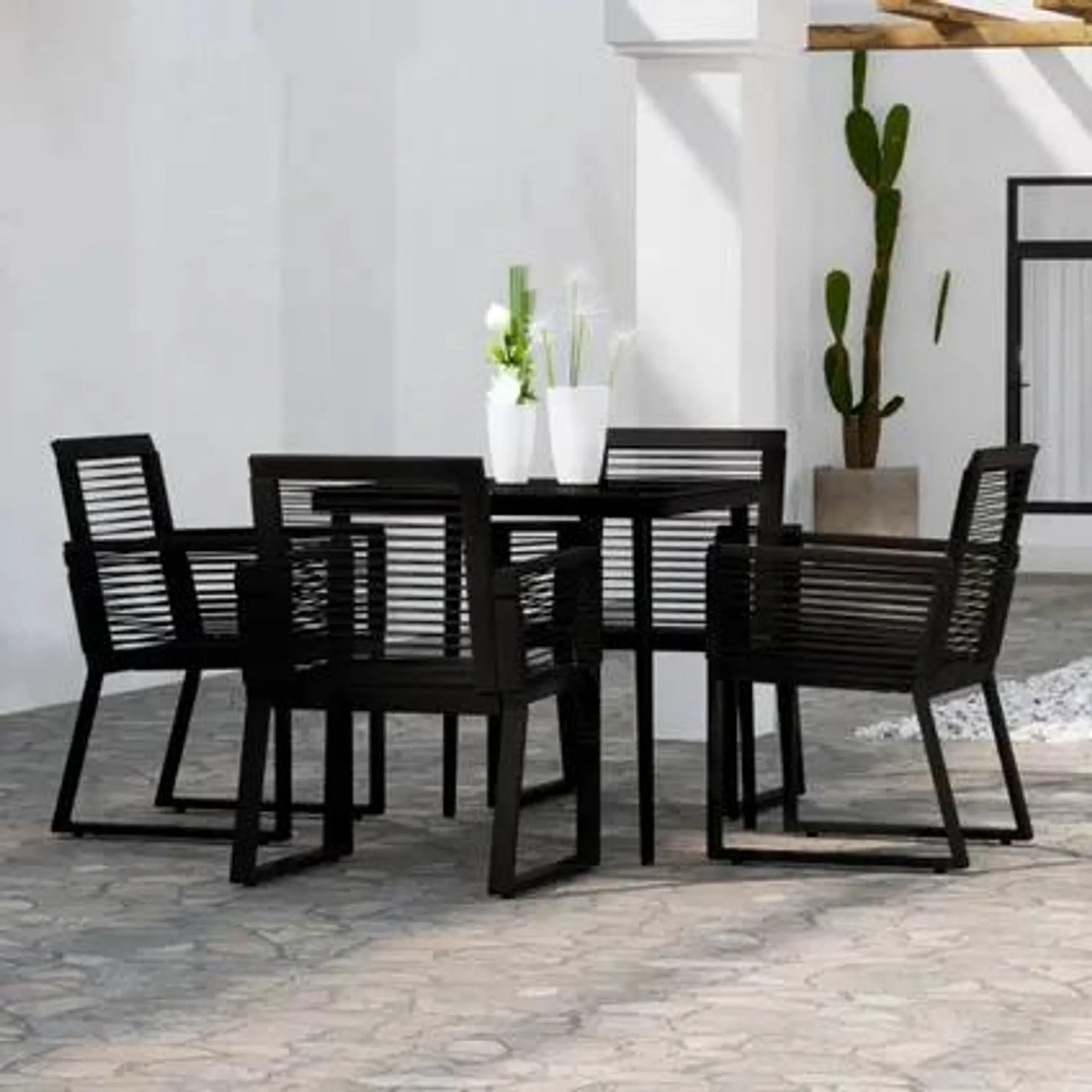 The Living Store - Acier - Ensemble à manger de jardin 5 pcs Noir - TLS309915