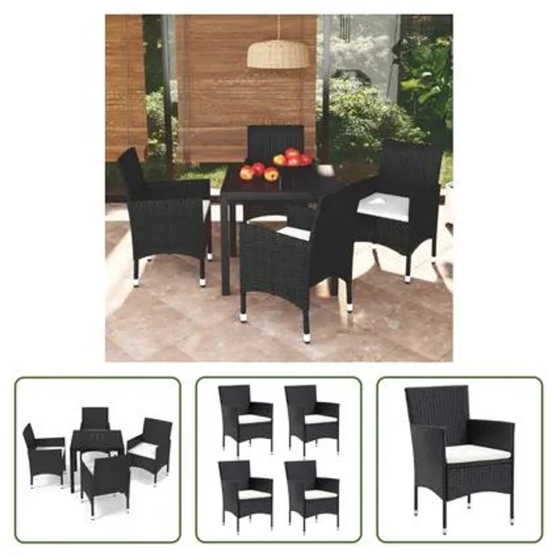 vidaXL Mobilier à dîner de jardin et coussins 5pcs Résine tressée Noir