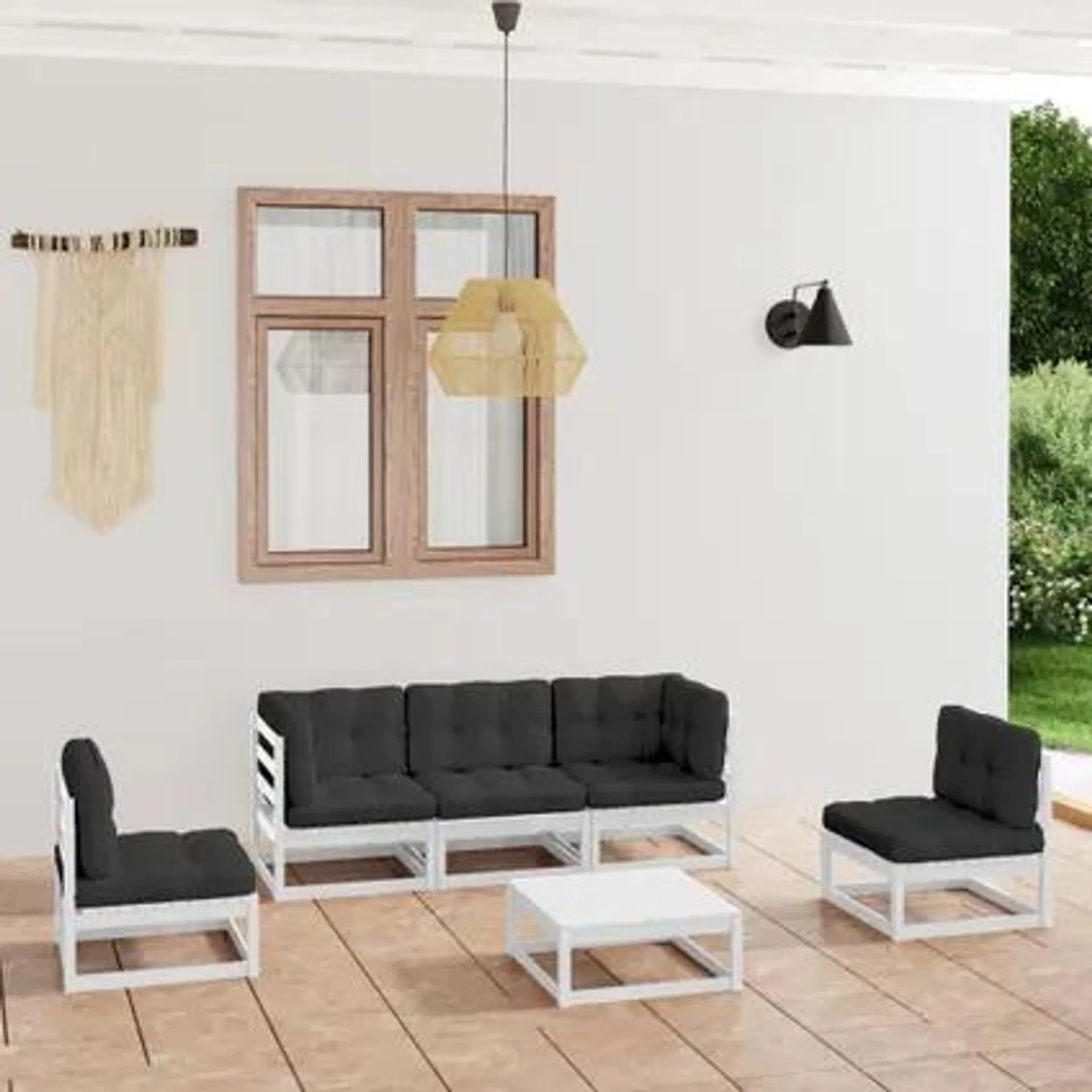 vidaXL Salon de jardin 6 pcs avec coussins Bois de pin massif