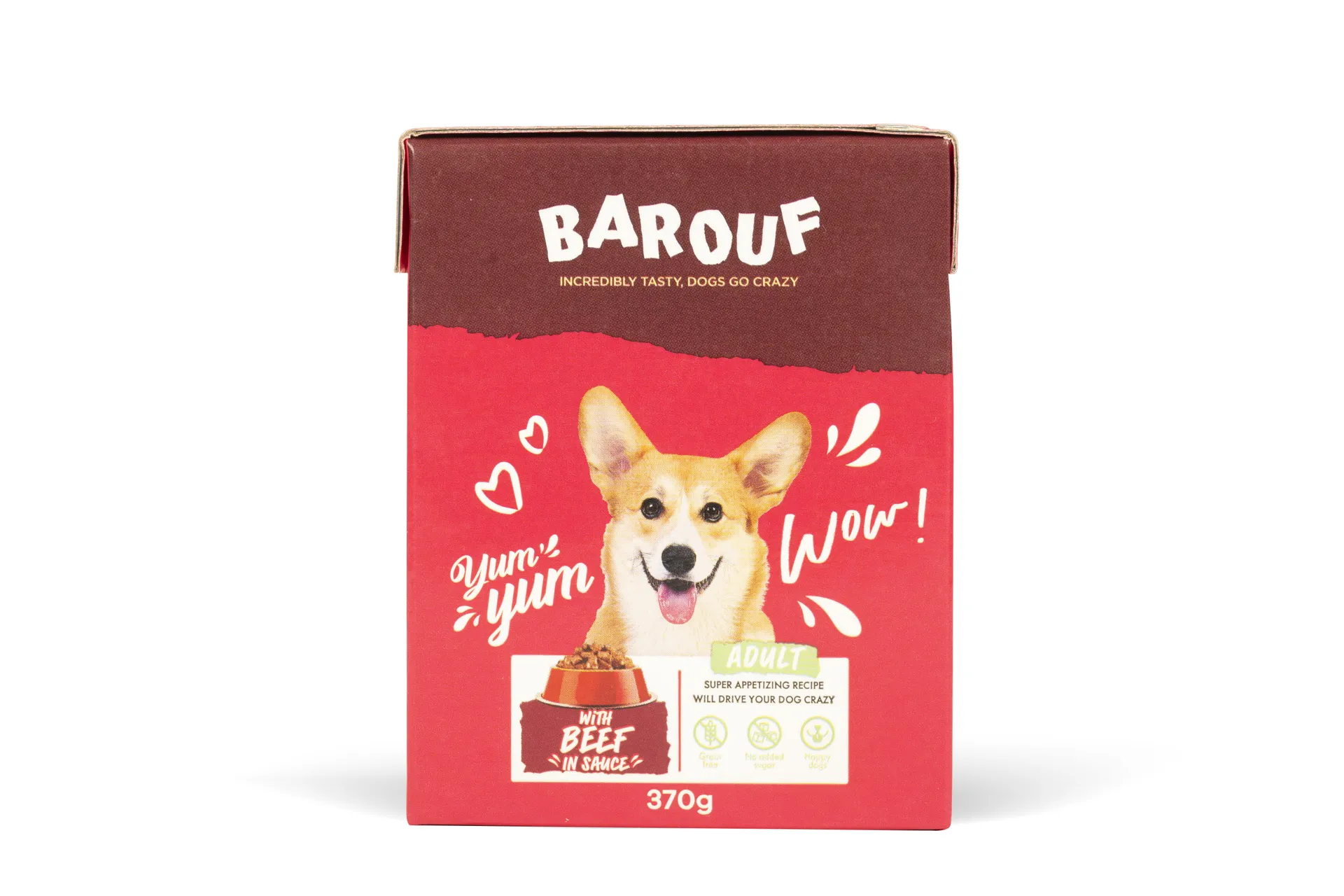 Barouf brokken in saus rund voor hond adult 370g