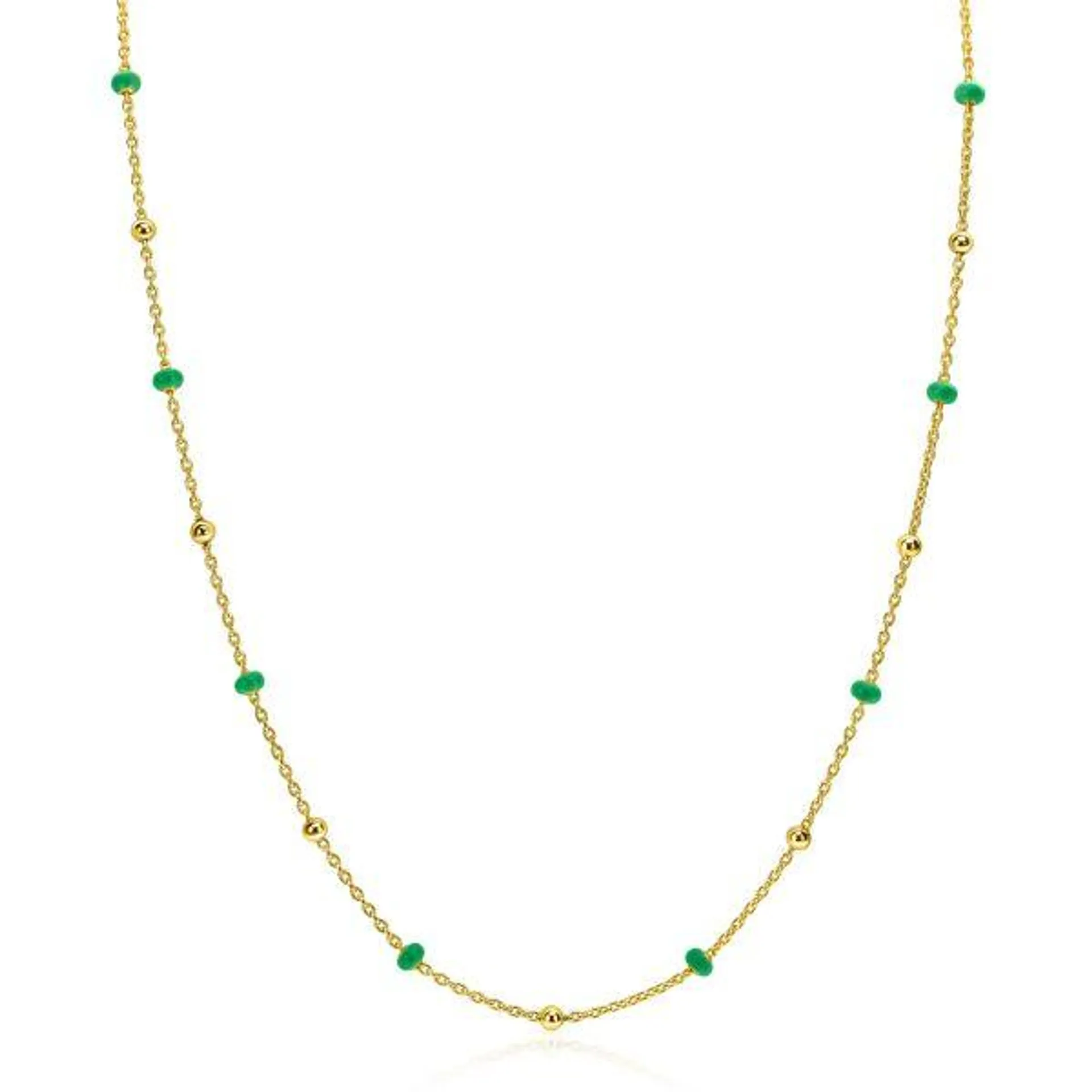 ZINZI gold plated zilveren fantasie ketting met 13 groene donuts en glanzende bolletjes 42-45cm ZIC2509