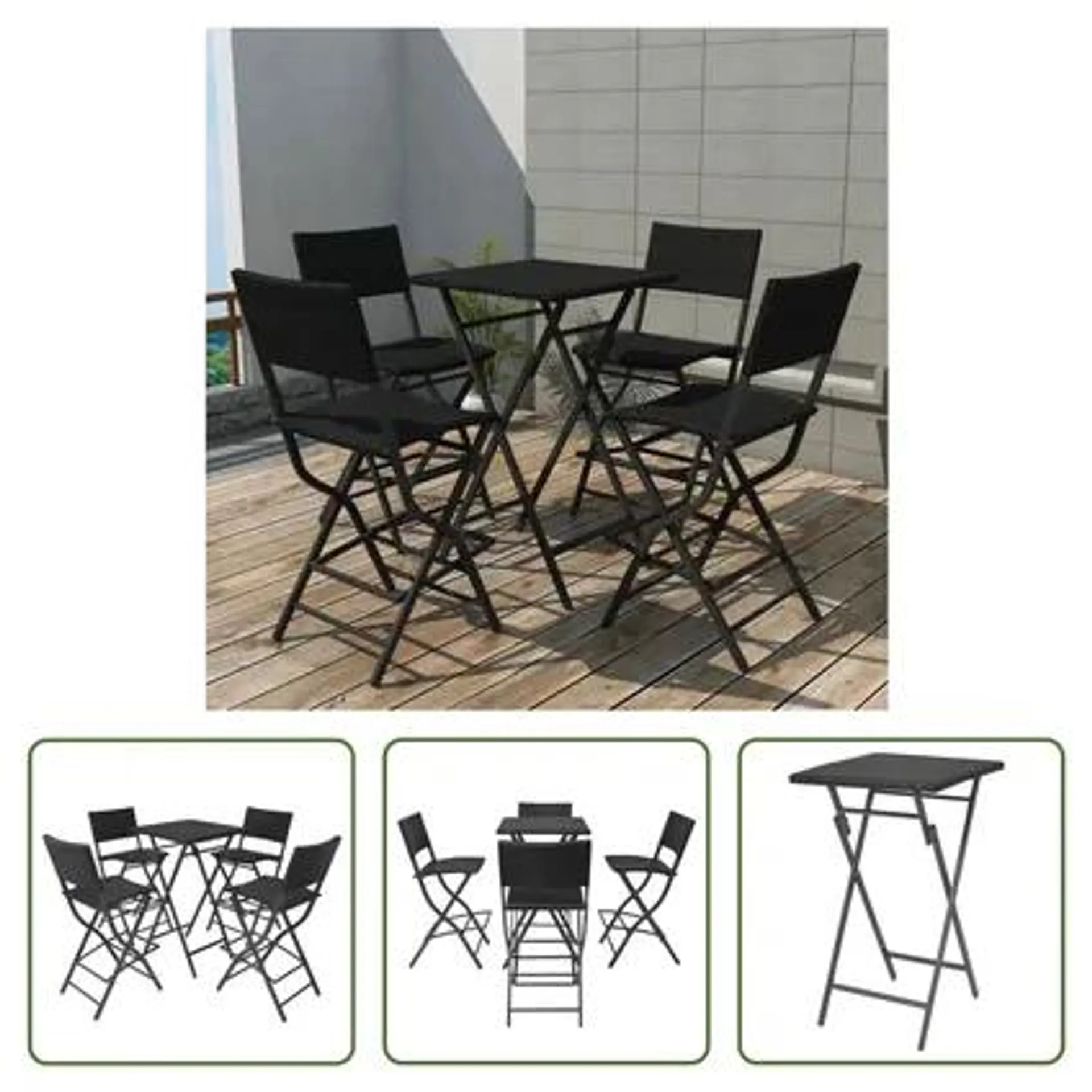 vidaXL Mobilier à dîner pliable jardin 5 pcs Acier Résine tressée Noir