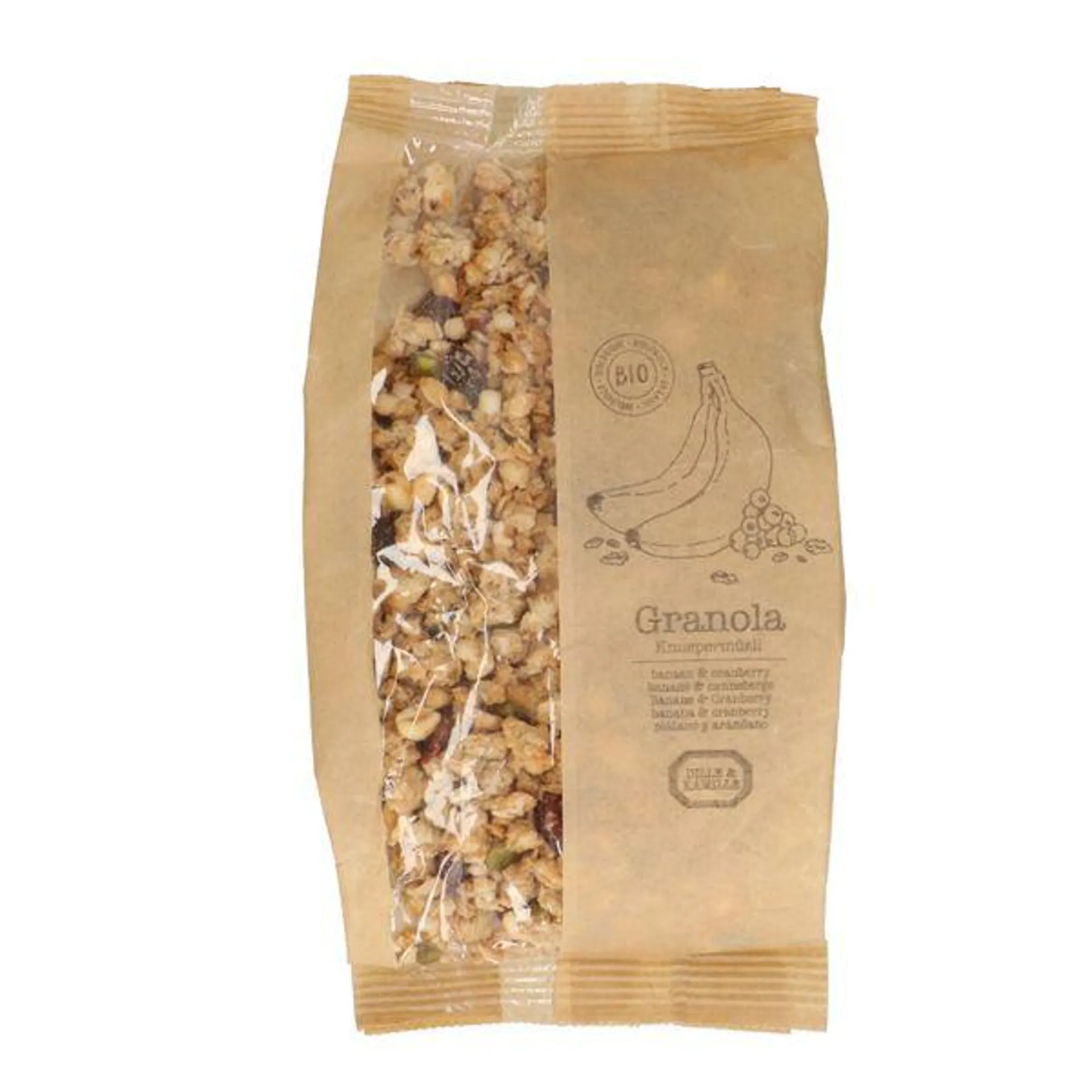 Granola, biologisch, banaan en cranberry, 375 gr