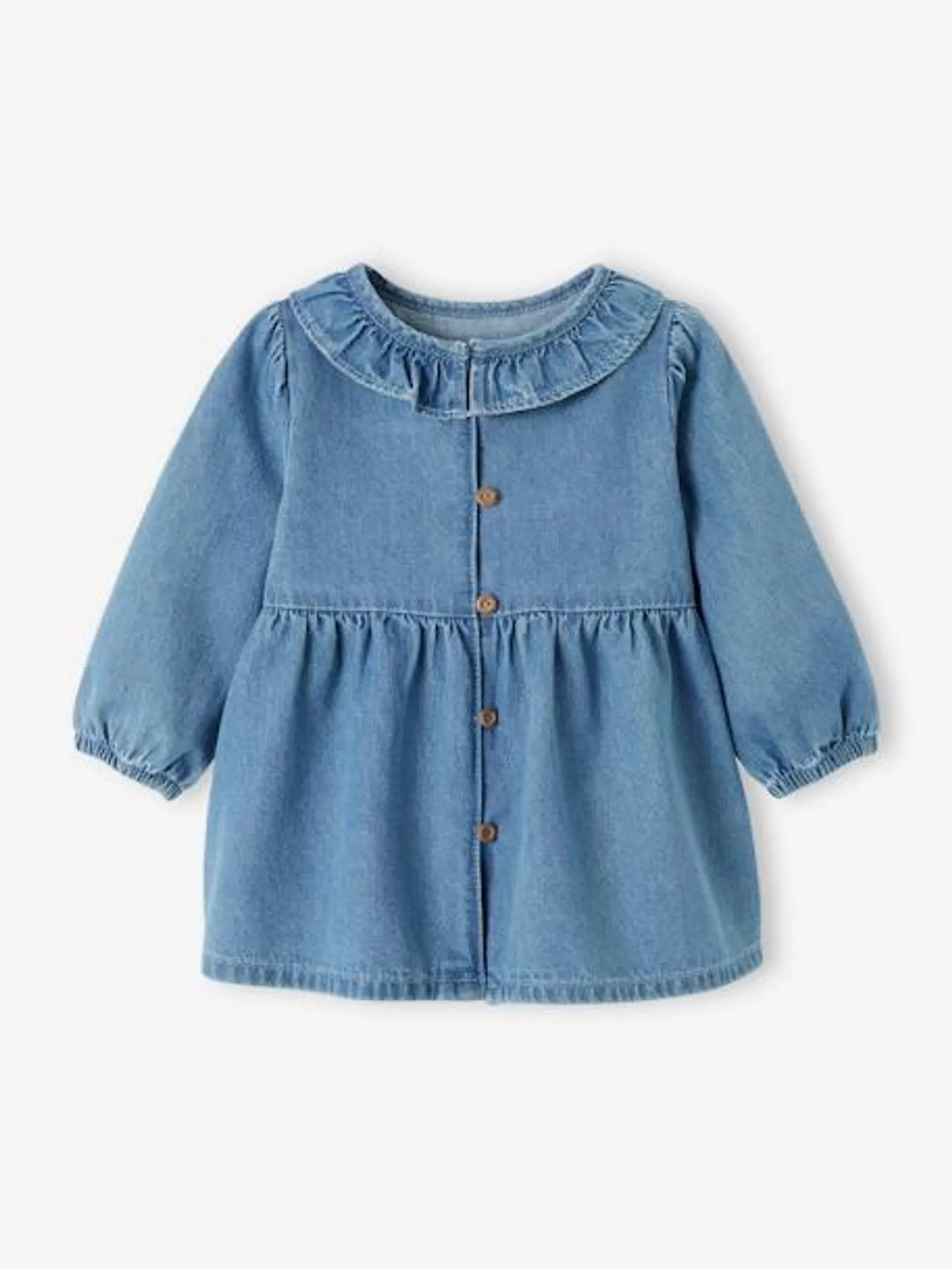 Robe en denim bébé col volanté - stone