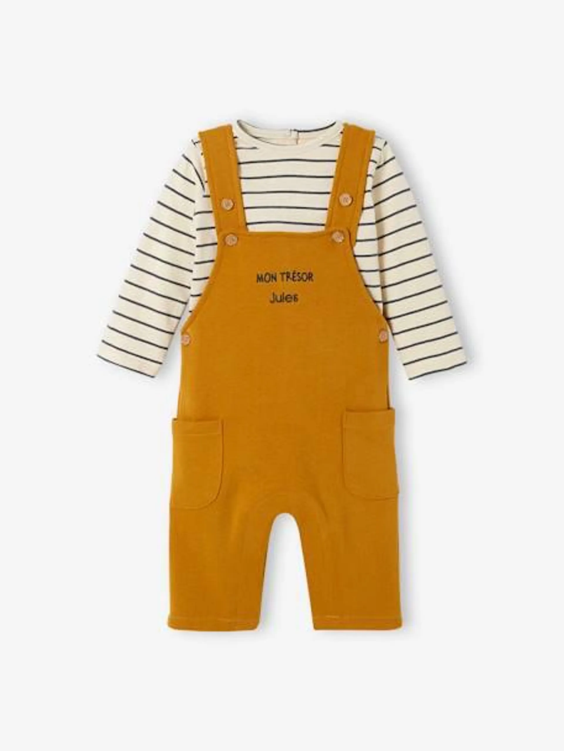 Ensemble bébé T-shirt et salopette en molleton personnalisable - caramel