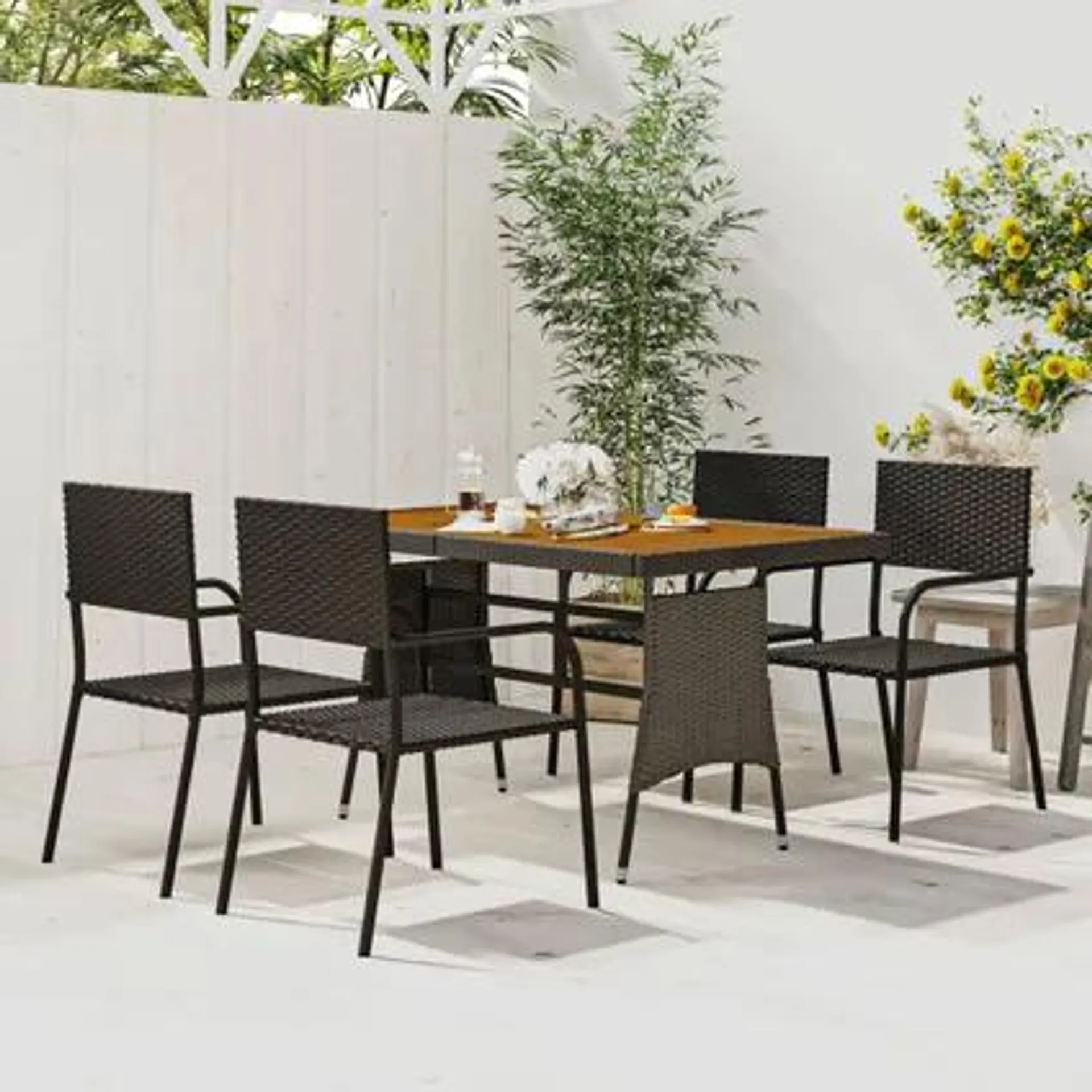 vidaXL Mobilier à dîner d'extérieur 5 pcs Résine tressée Noir