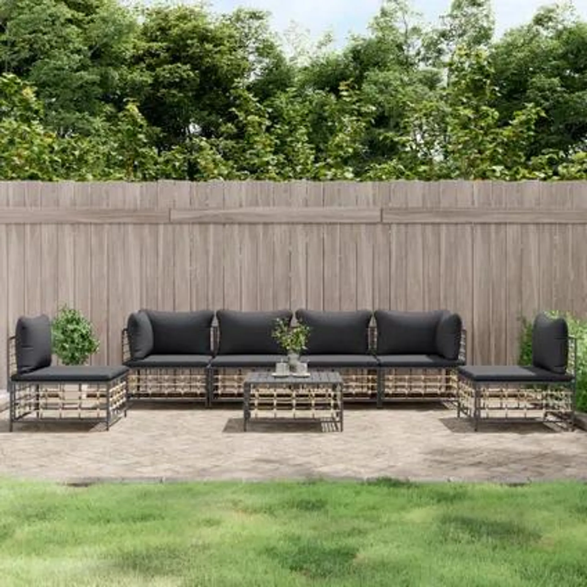 vidaXL Salon de jardin 7 pcs avec coussins anthracite résine tressée