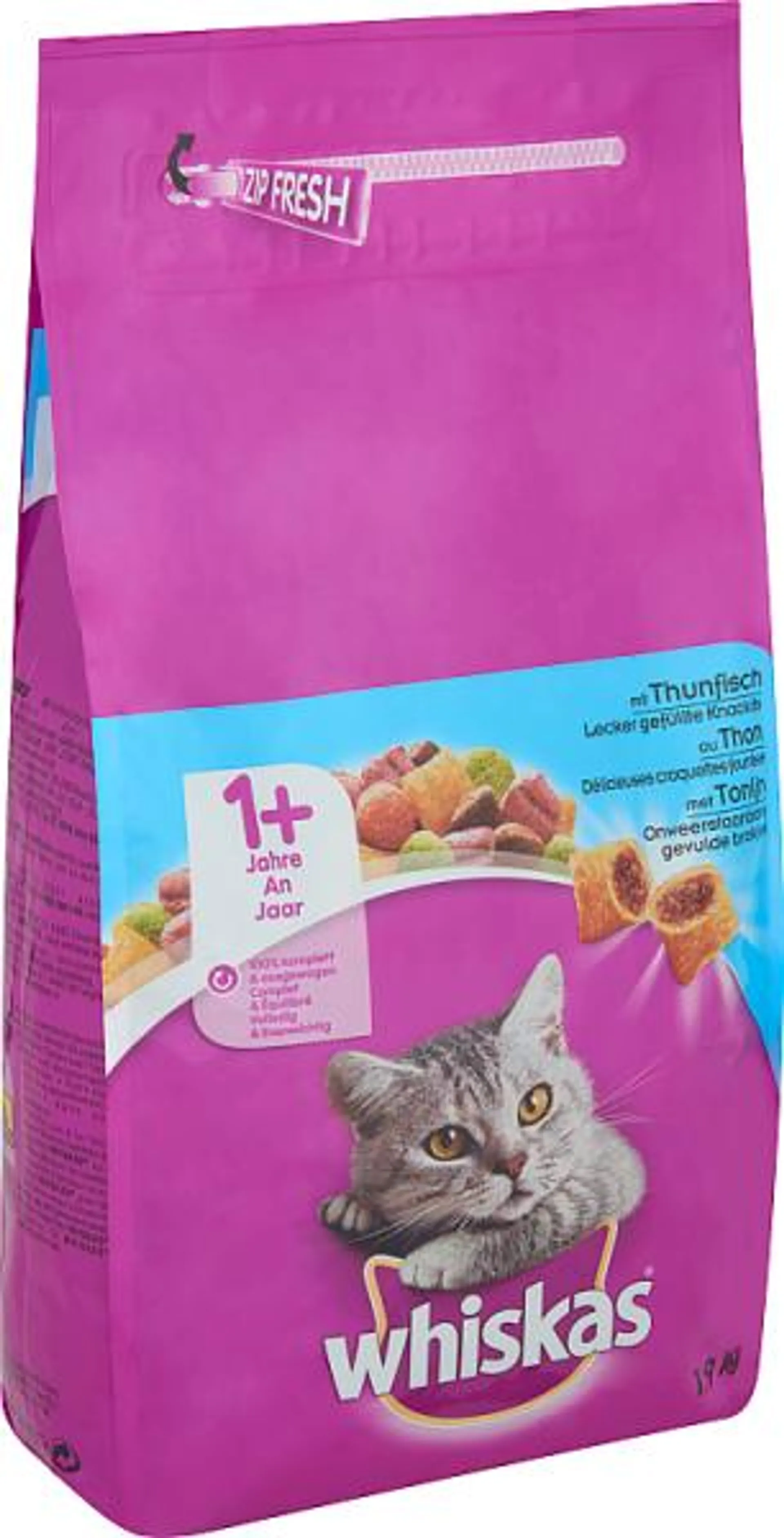 Whiskas chat délicieuses 1+ an croquettes fourrées au thon 1,9 kg